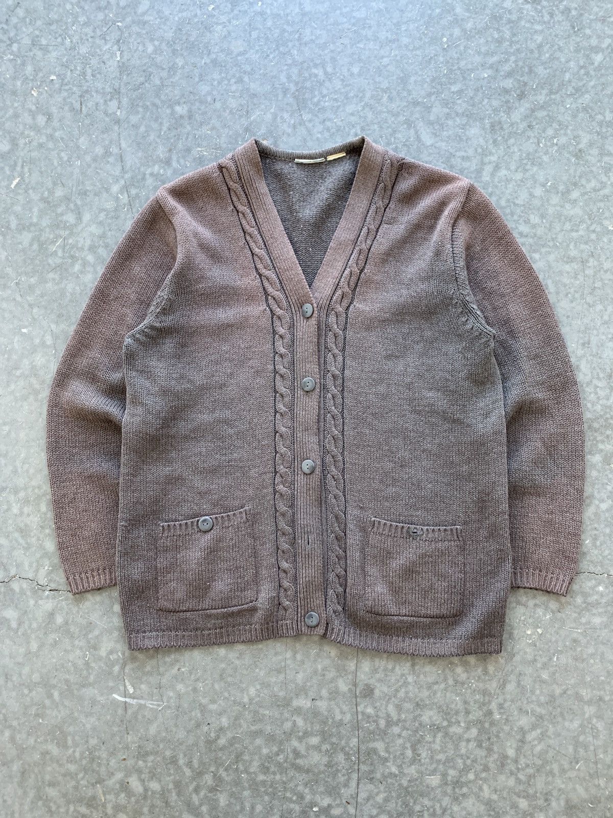 Pre-owned Avant Garde Crazy Vintage 90's Cable Knit Cardigan Faded Boxy In Faded Green