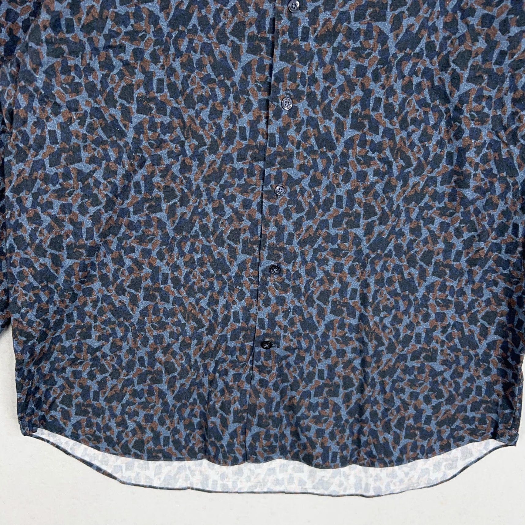 Vintage Culturata Shirt Mens XL Blue Brown Geometric Print Tailored Fit Made Italy Dress Shirt Mens XL Blue Brown Geometric Print Italy Dress Shirt Size 46R - 3 Thumbnail