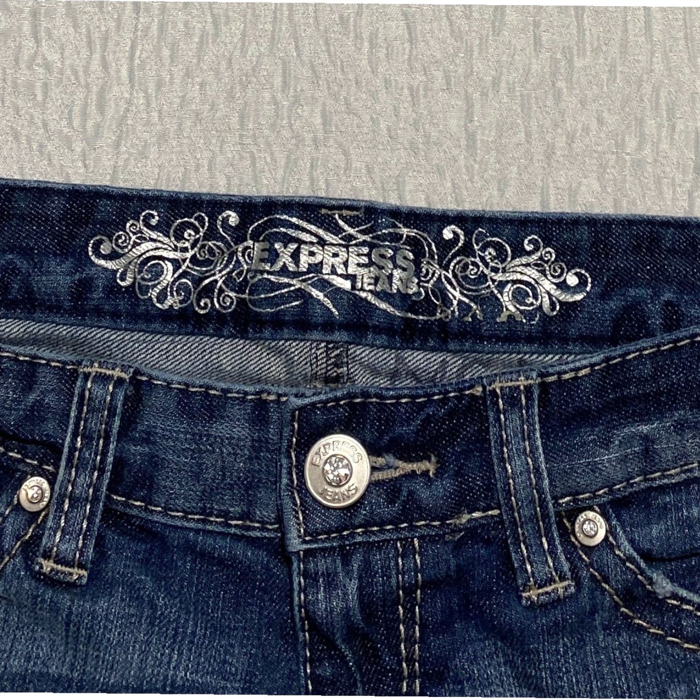 Express Express Jeans Womens 6 Blue Zelda Ultra Skinny Distressed Ripped Rhinestone Size 28" / US 6 / IT 42 - 5 Thumbnail