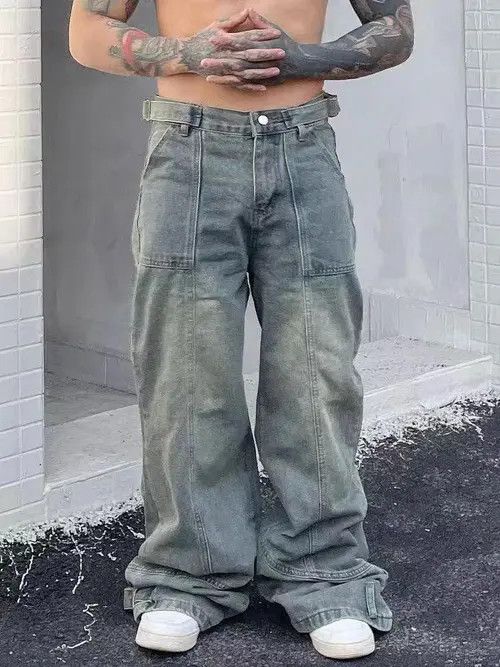 VIBE Baggy Washed Wide Leg Denim Jeans Size US 32 / EU 48 - 1 Thumbnail