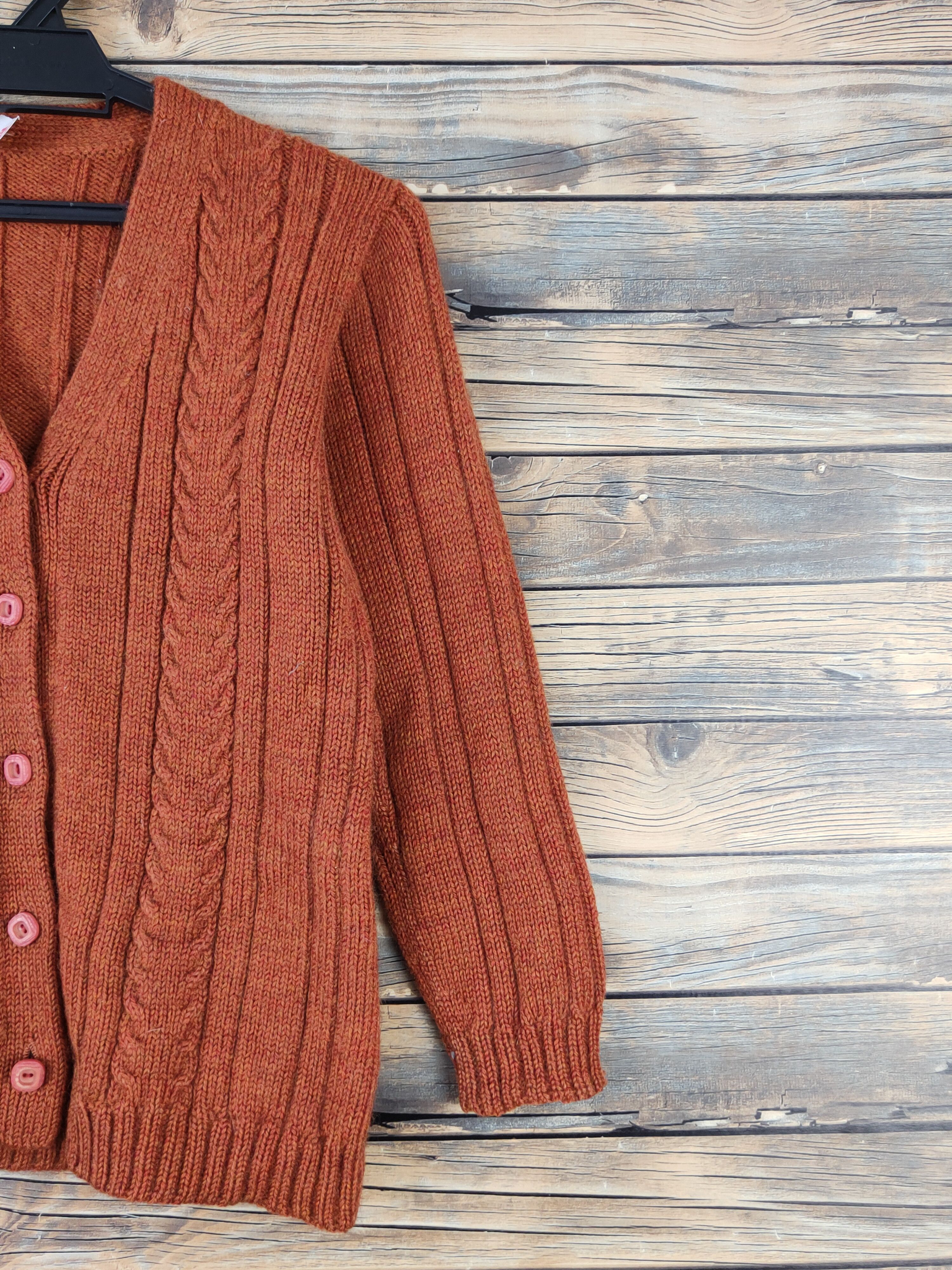 Aran Isles Knitwear × Japanese Brand Japanese Brand Dark Orange cable Knitwear Cardigan #W978 Size S / US 4 / IT 40 - 5 Thumbnail