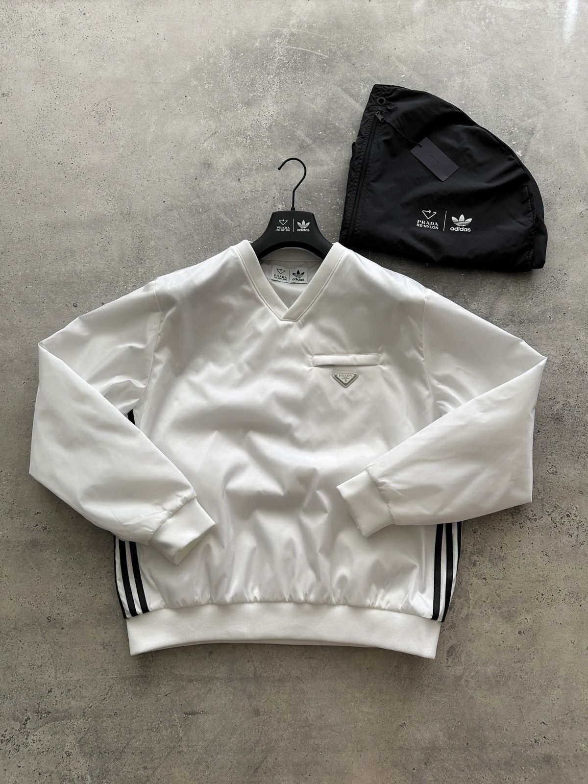 image of Adidas For Prada Re-Nylon Sweatshirt in White, Men's (Size Large)