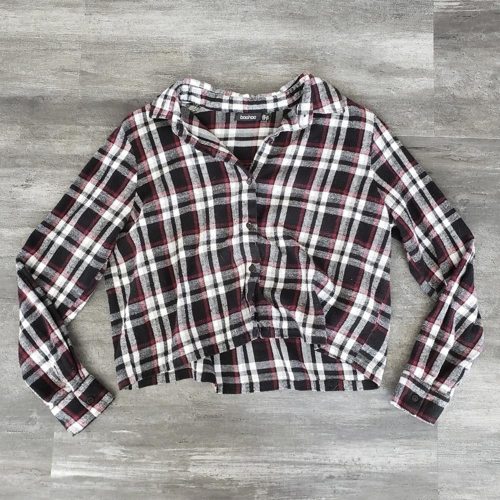 Boohoo Black Red Boohoo Cropped Flannel Long Sleeve Size M / US 6-8 / IT 42-44 - 1 Thumbnail