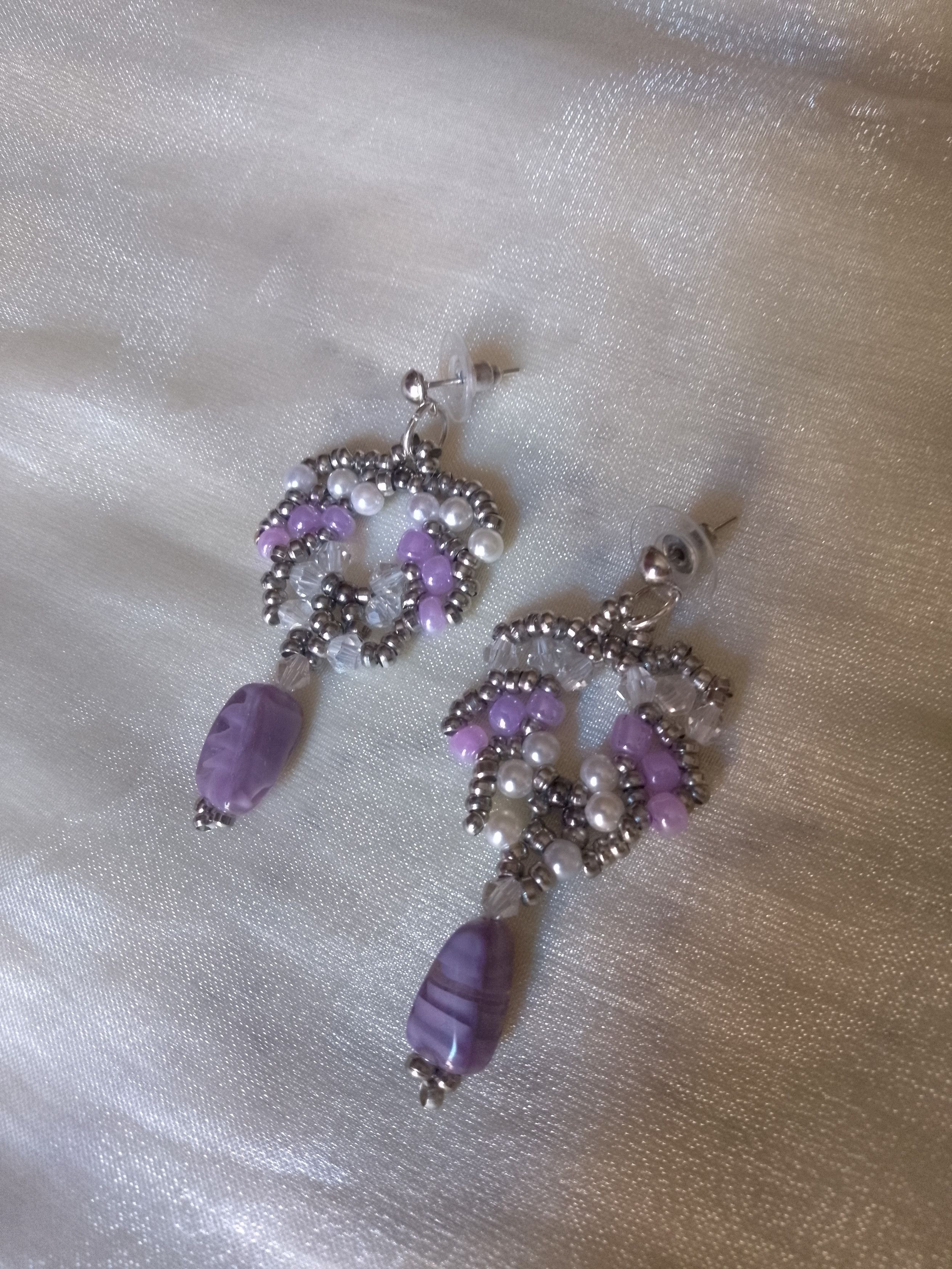 Handmade Earrings Elegant Purple Resin Stone Beaded Size ONE SIZE - 4 Thumbnail