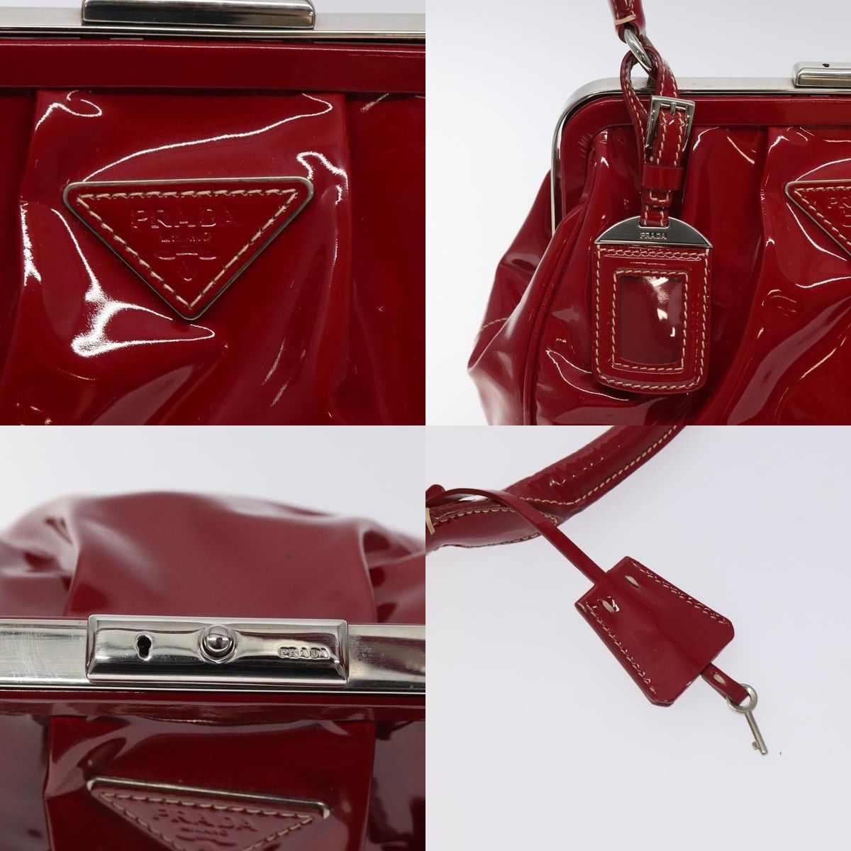 Prada PRADA Hand Bag Enamel Red Silver Size ONE SIZE - 11 Thumbnail