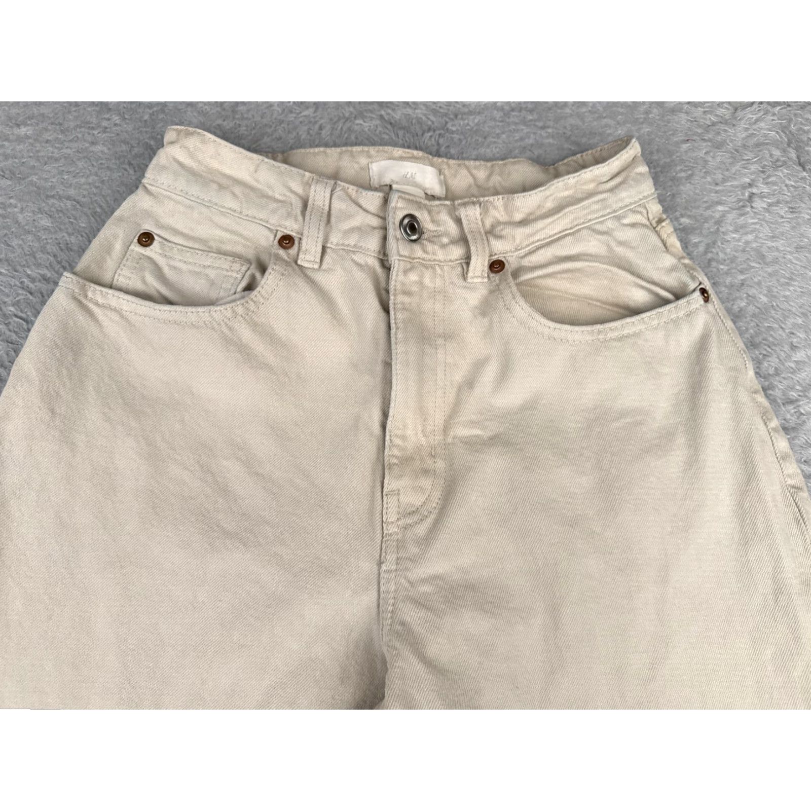 H&M H&M Jeans Womens 4 Beige Denim Wide Leg High Rise 100% Cotton Casual Vintage No Size 27" / US 4 / IT 40 - 4 Thumbnail