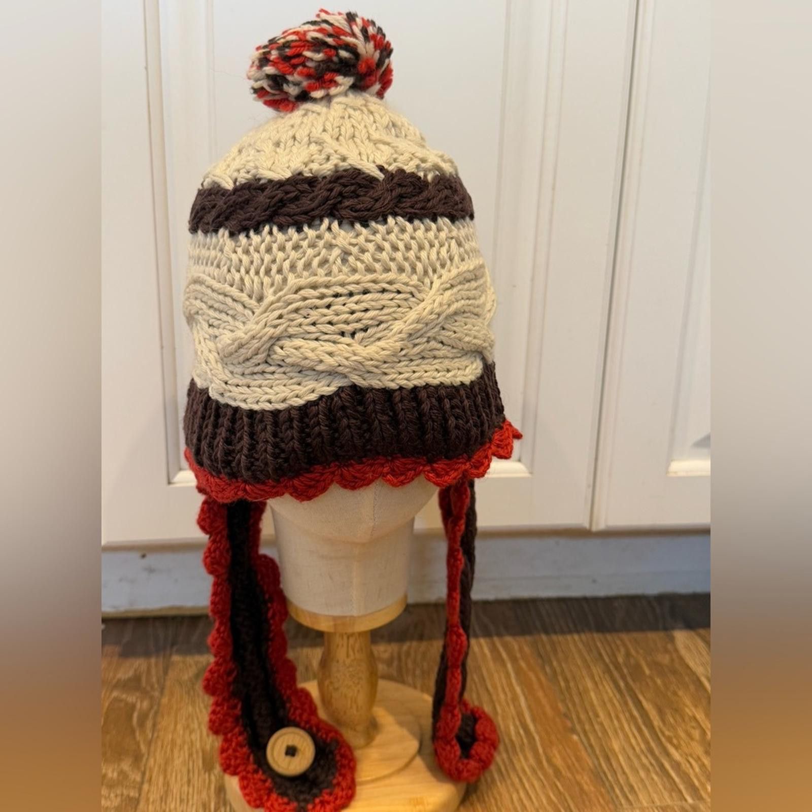 Other Wool blend cable knit pom pom beanie crochet OS Size ONE SIZE - 3 Thumbnail