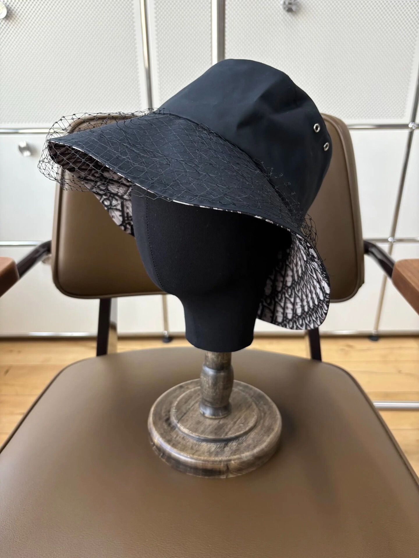 Dior Black Monogram Lace Fisherman Hat