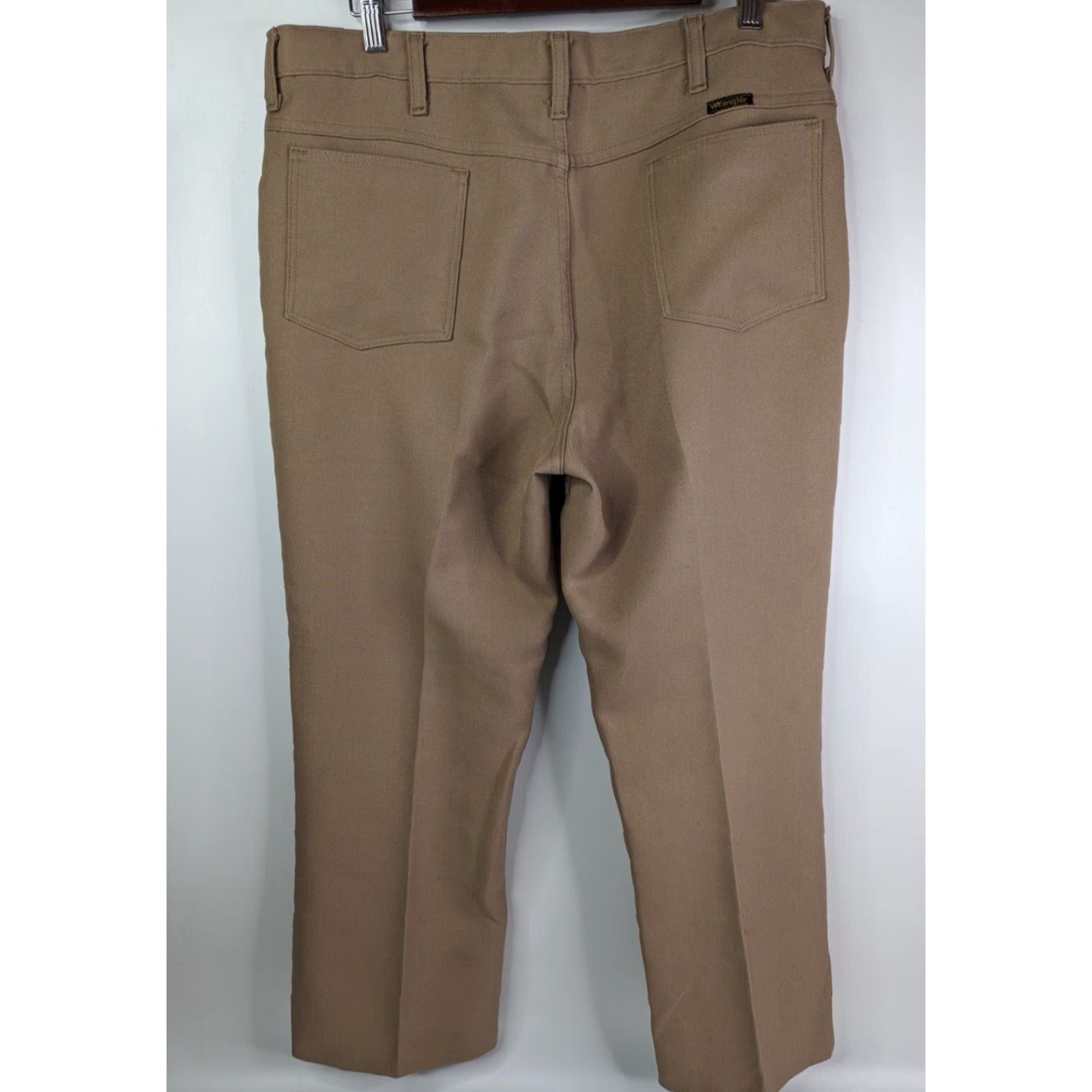 Wrangler Wrangler Mens 36x27 Tan Pant Regular Bootcut USA Made 82682TN Jeans Dress Pants Front Flat Front Polyester Button Logo Regular Fit Brown Men Size US 36 / EU 52 - 5 Thumbnail