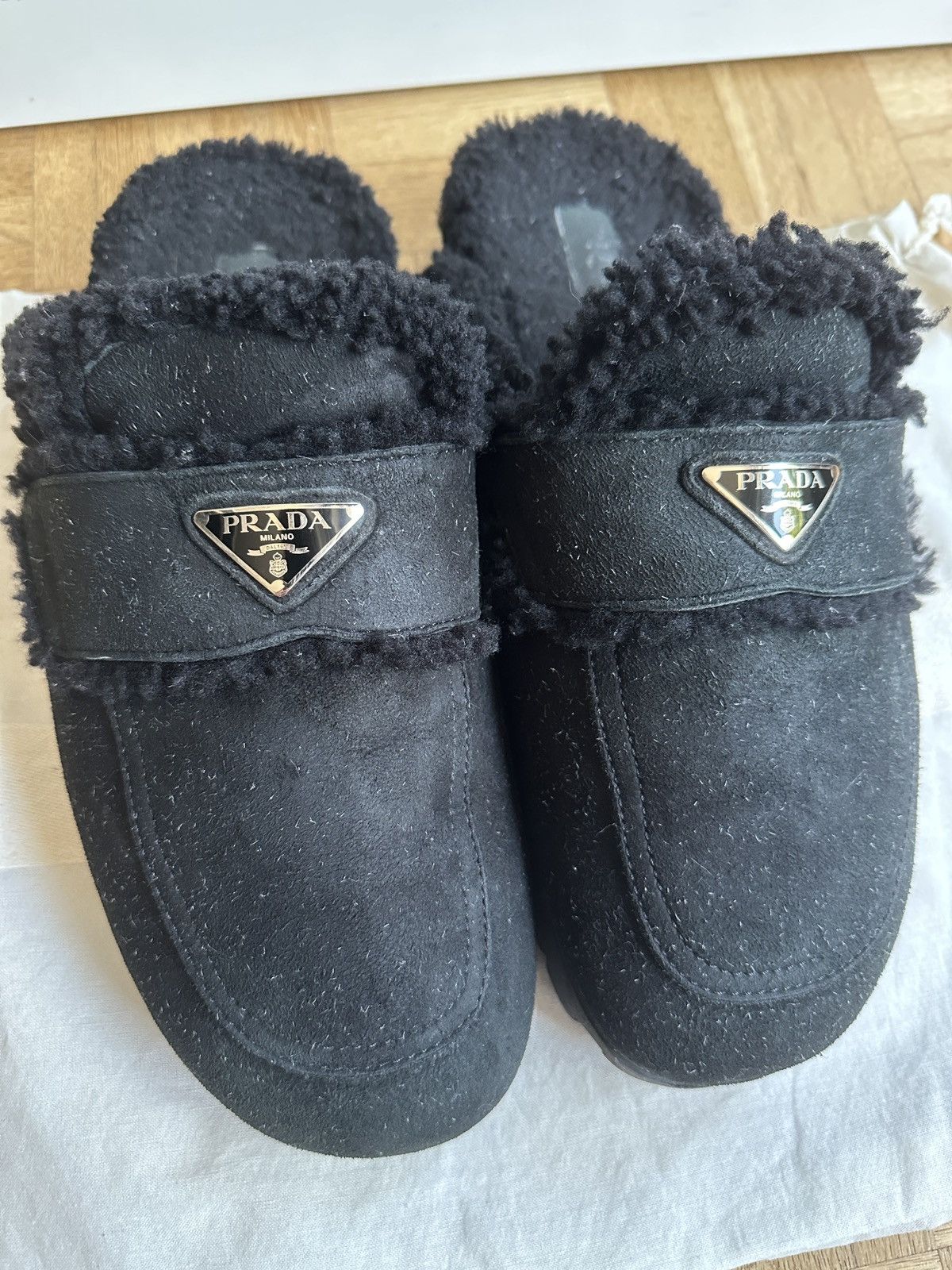 Prada Prada Plaque Logo Shearling Mules Size US 13 / EU 46 - 3 Thumbnail