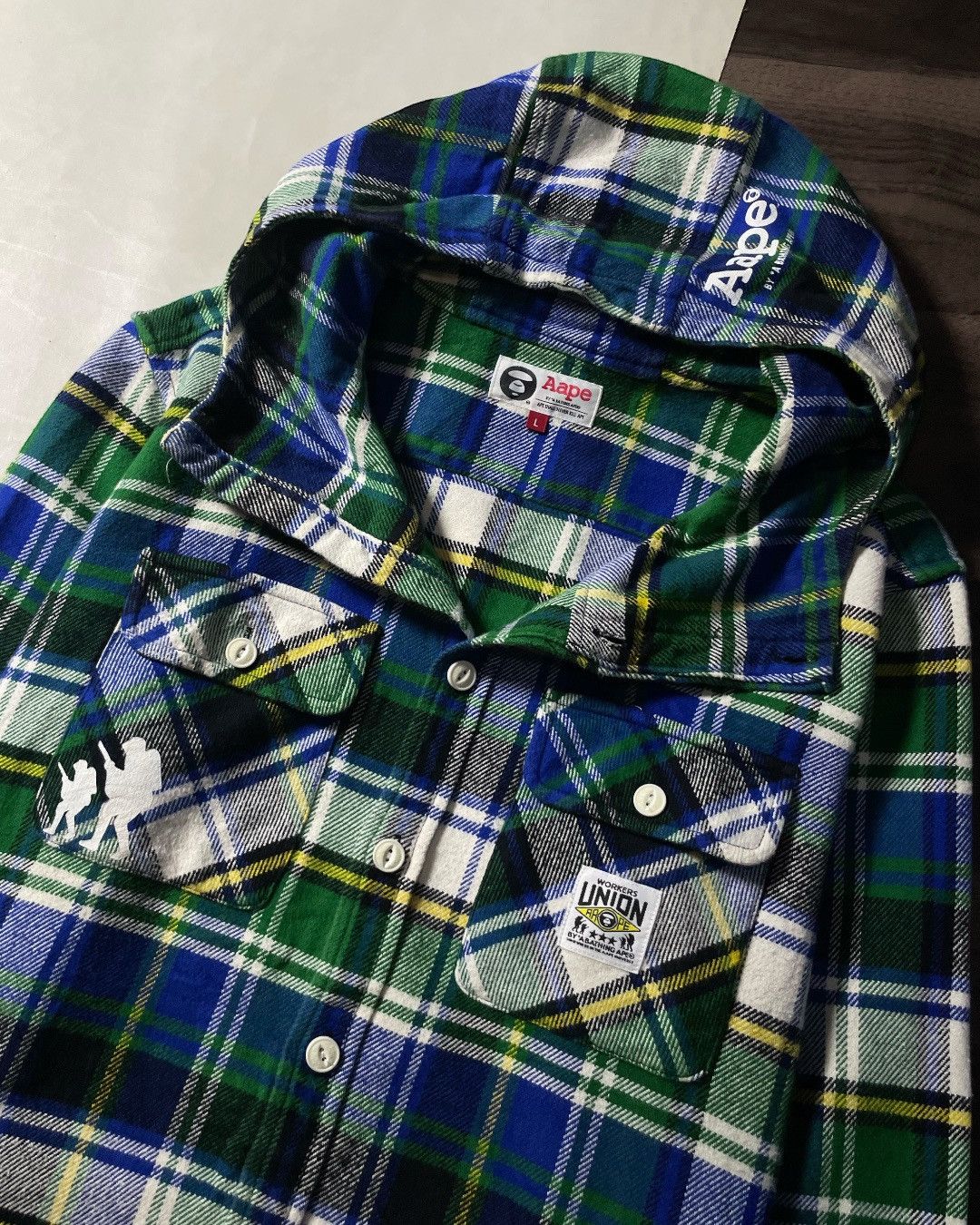 Aape HEAVY FLANNEL SHIRT HOODIE AAPE by A BATHING APE SIZE L Size US L / EU 52-54 / 3 - 4 Thumbnail