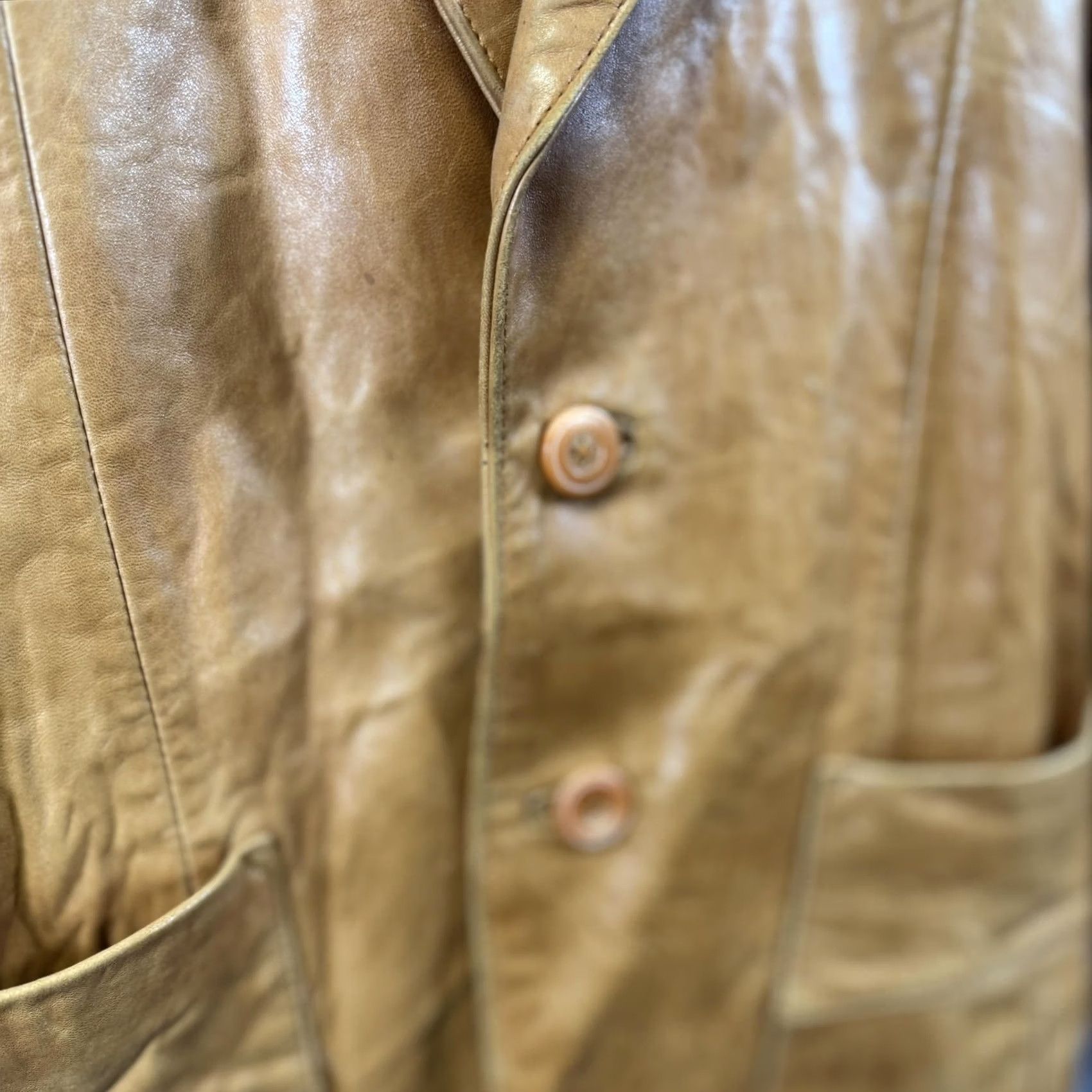 Wilson VINTAGE Welcome Super Leather Blazer Mens 40 Brown Leather Two Button Long Single Breasted Jacket Regular Slim? Size 40R - 6 Thumbnail