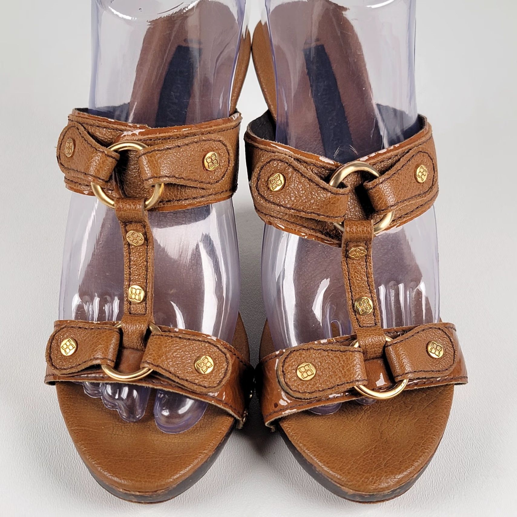 Vintage BCBG Sandals Wedges Sandals Platform High Heel Brown 36 B Women Slip On Strappy Leather Upper Wood Outsole Solid Pattern Size US 6 / IT 36 - 2 Thumbnail