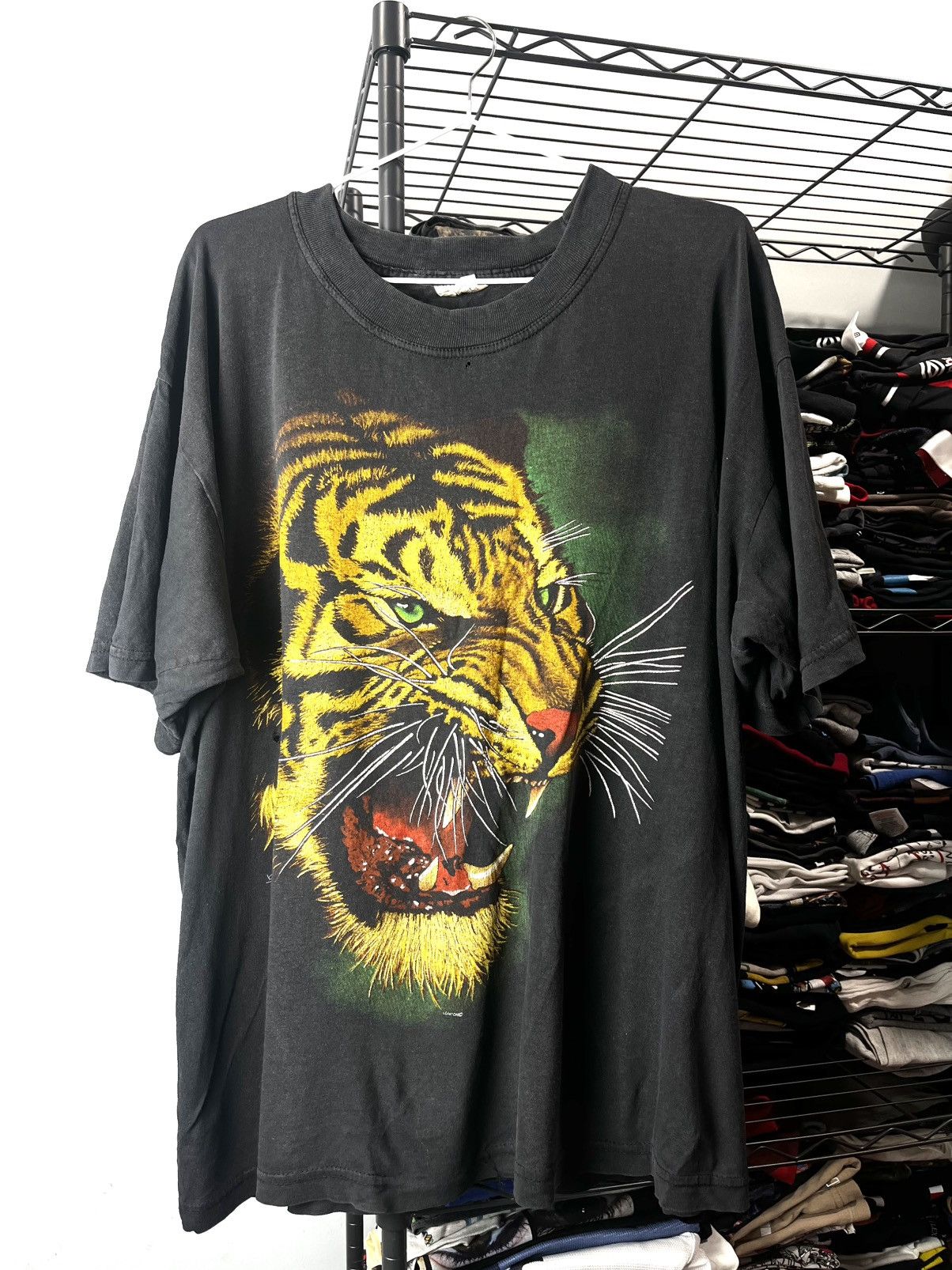 Vintage 1990’s Vintage Big Cat Tiger Graphic T Shirt Faded Black Size US XL / EU 56 / 4 - 1 Thumbnail