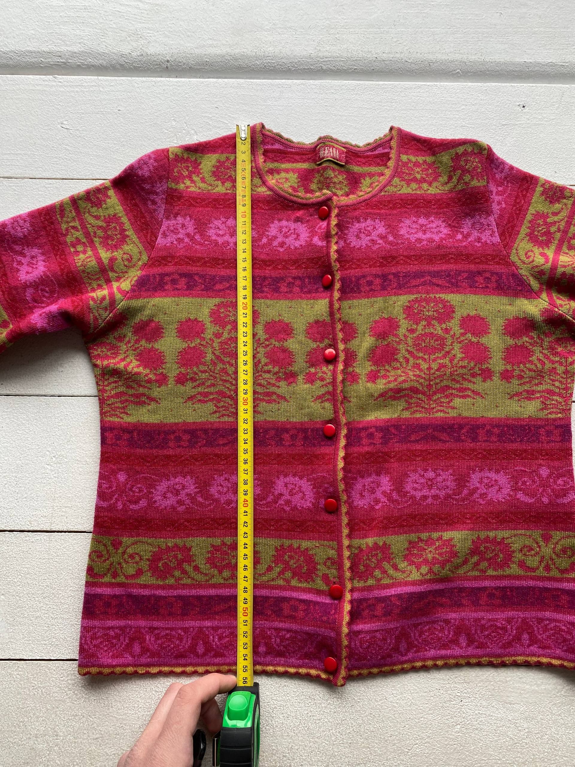 Designer × Vintage Vintage Oleana Wool Floral Women Button Cardigan Sweater Size M / US 6-8 / IT 42-44 - 6 Thumbnail