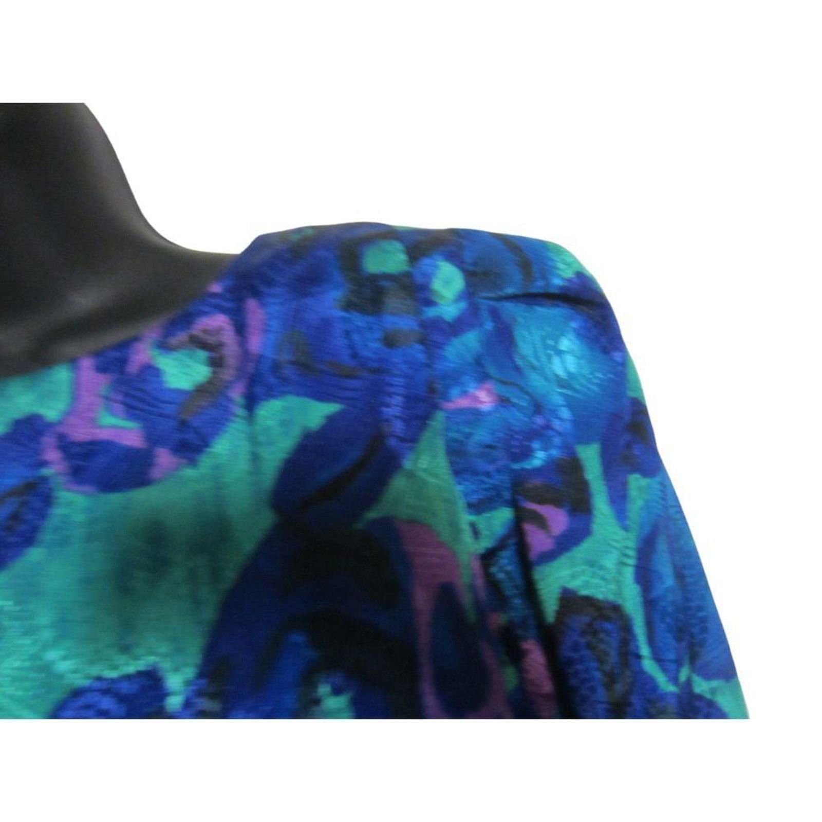 Vintage Vintage 80s Metallic Floral Party Dress Blue Green 8 Size M / US 6-8 / IT 42-44 - 4 Thumbnail