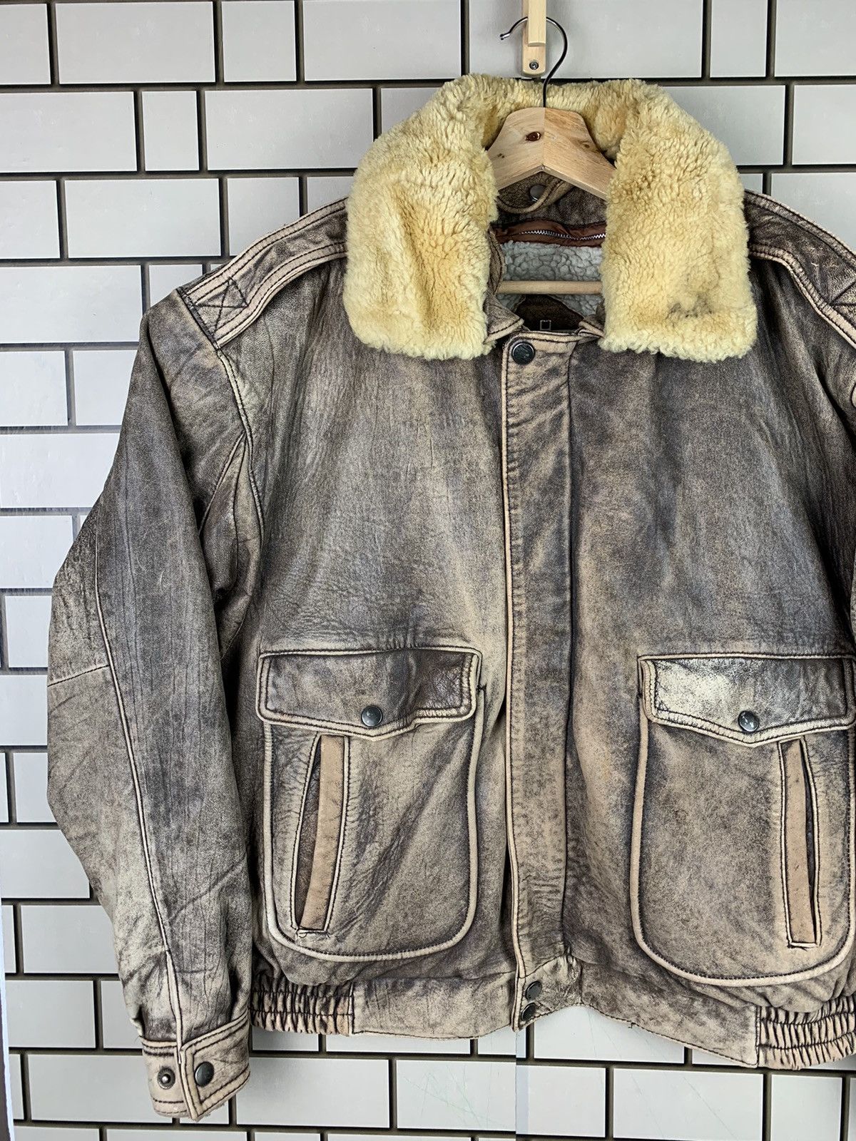14th Addiction Vintage 90s Make Sherpa Leather Bomber Jacket Size US L / EU 52-54 / 3 - 7 Thumbnail