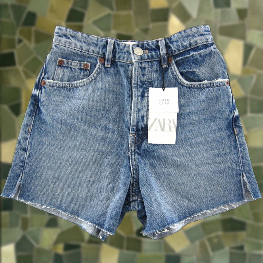 Zara NWT Zara 100% Cotton High Rise Denim Jean Cut Off Shorts Women US Size 2 Size 26" / US 2 / IT 38 - 1 Thumbnail