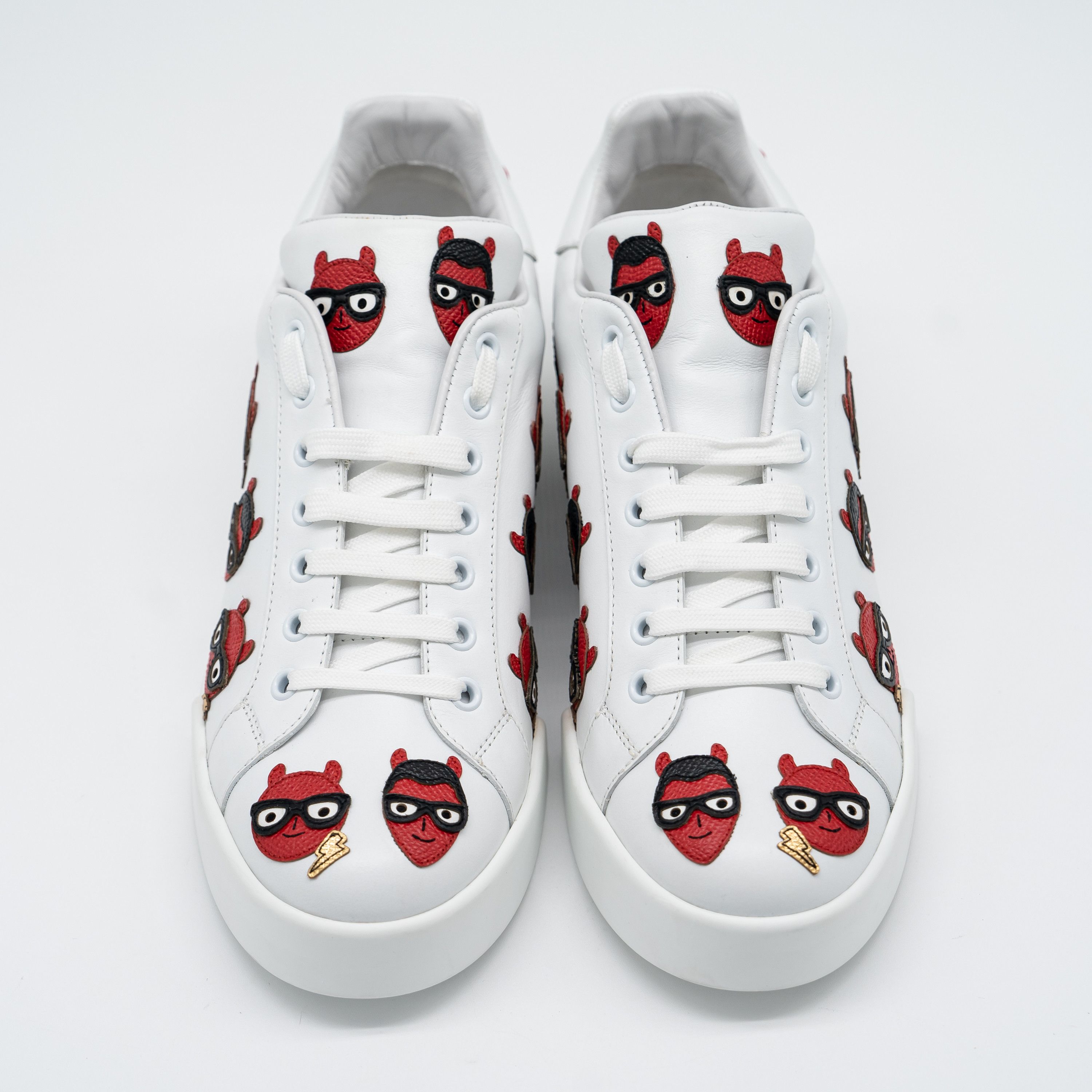 Dolce & Gabbana DOLCE & GABBANA White Devil Face Portofino Sneakers Leather Size US 10.5 / IT 40.5 - 3 Thumbnail
