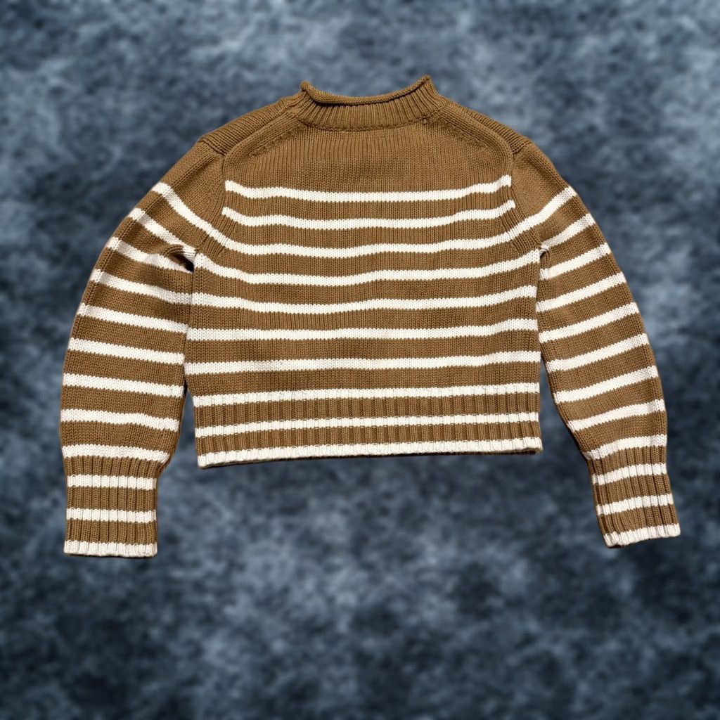 J.Crew VINTAGE J.CREW Roll Neck Sweater Women’s XXS Brown White Stripe Cotton Cropped Sweater Size XXS / US 00 / IT 34 - 1 Thumbnail
