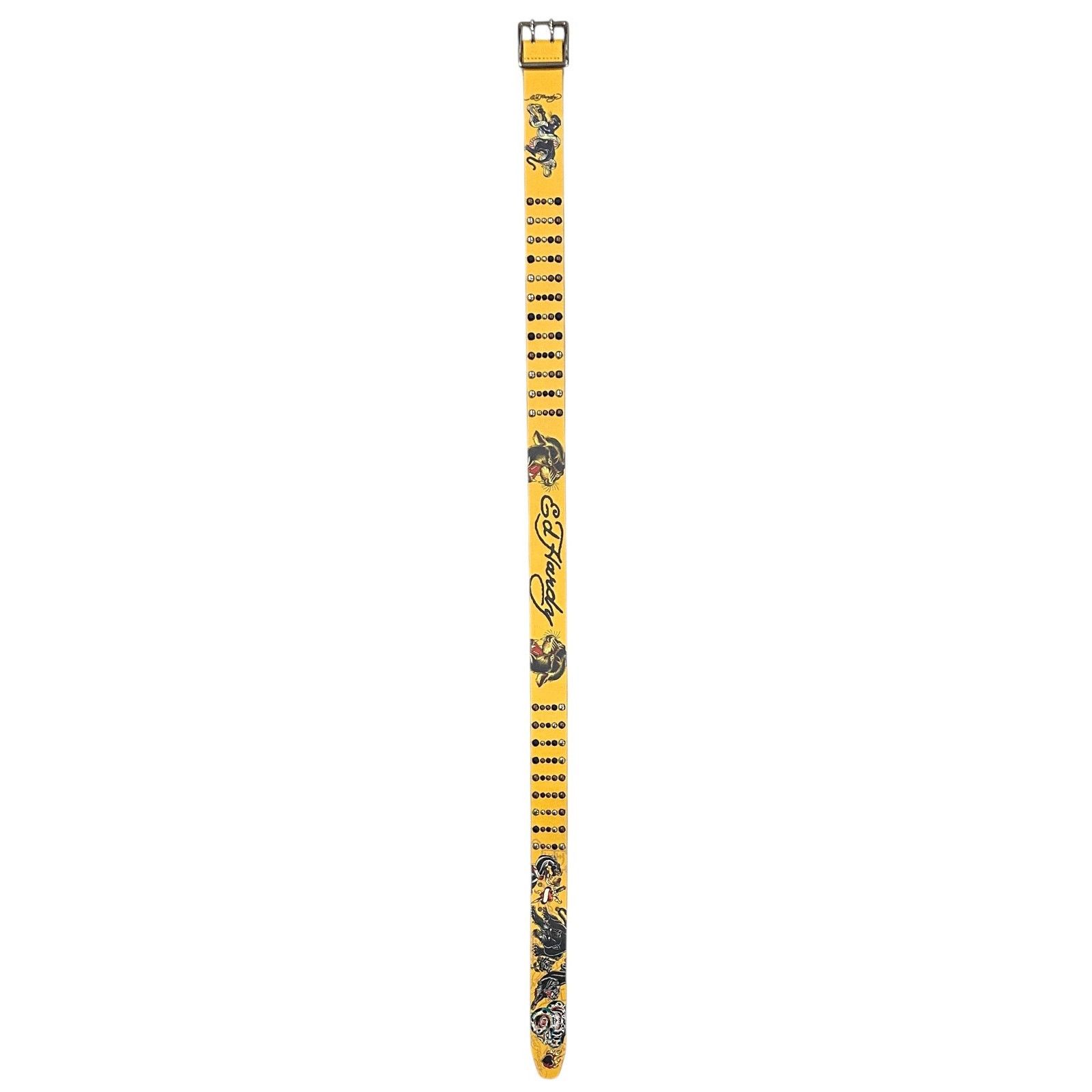 Ed Hardy Ed Hardy Men's Double Prong Panther Snake Print Yellow Belt Size 36 - 3 Thumbnail