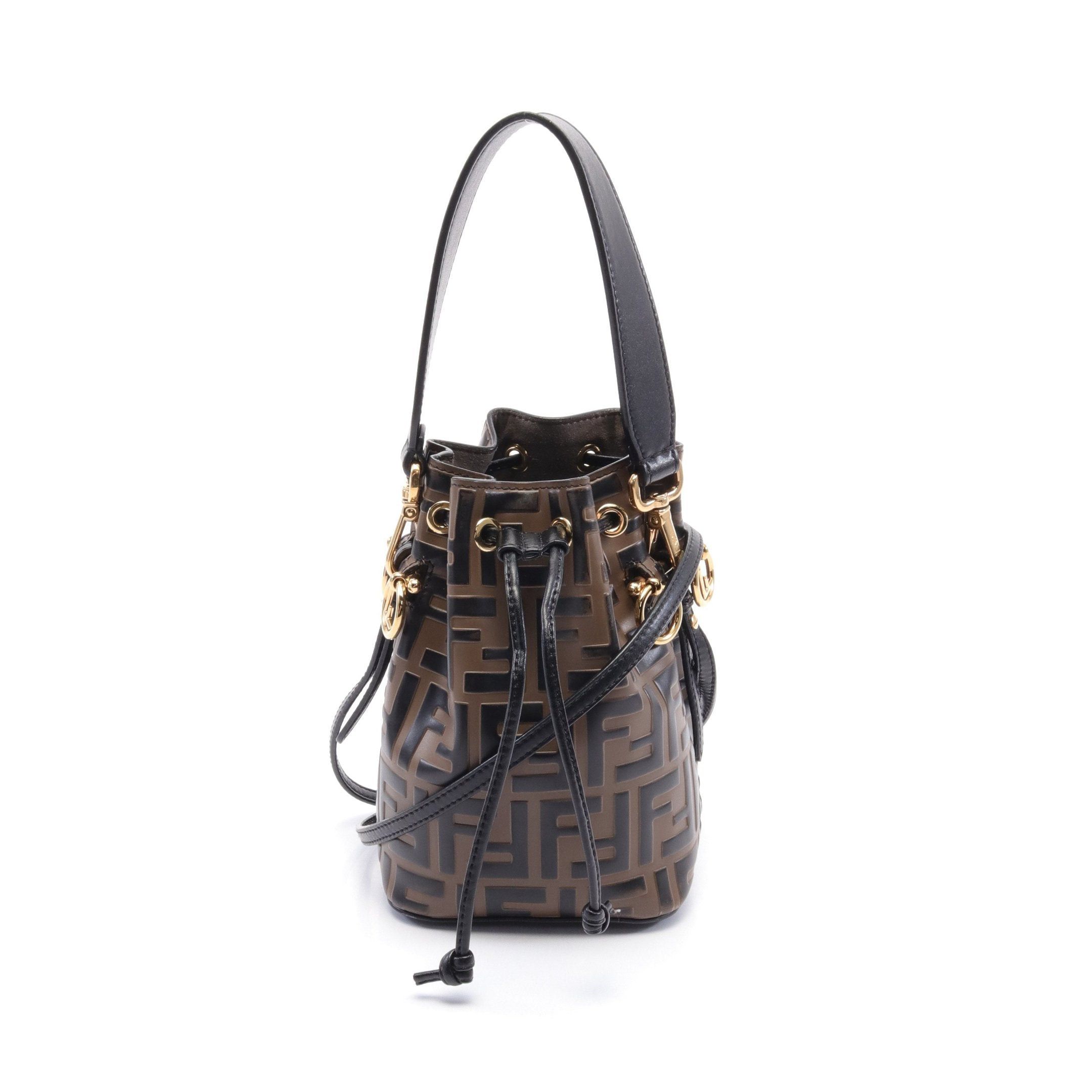 image of Fendi Mini Mon Tresor Handbag Leather Gray Beige Black 2Way, Women's
