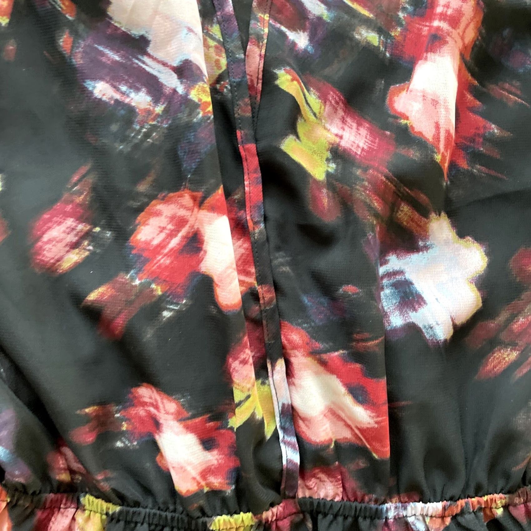 Vintage Kut From The Kloth Black Multi Floral Print Plunge Neck A-Line Dress SZ 8 Lined Size M / US 6-8 / IT 42-44 - 4 Thumbnail