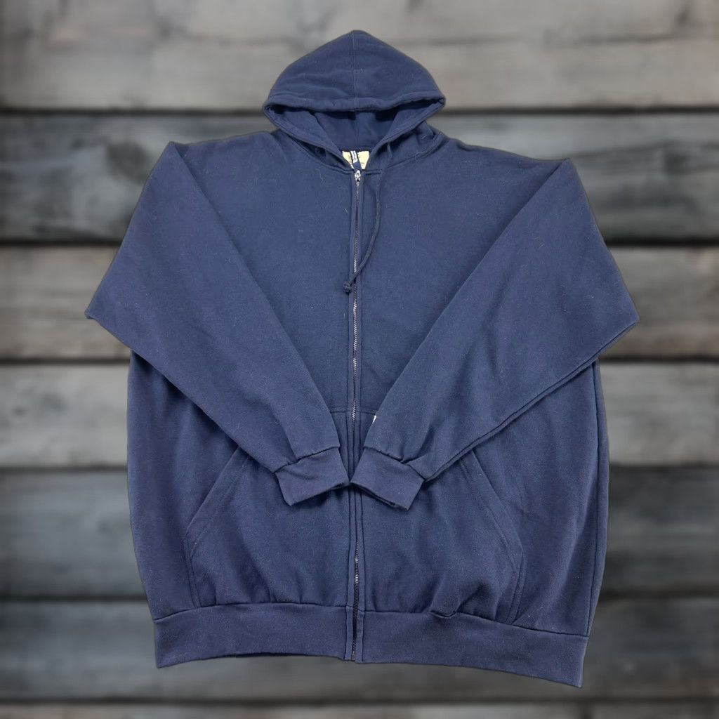 Russell Athletic VINTAGE Russell Hoodie Mens 3XLT Blue Navy Full Zip Cotton Drawstring 90s Zipper Logo Size US XXL / EU 58 / 5 - 1 Thumbnail