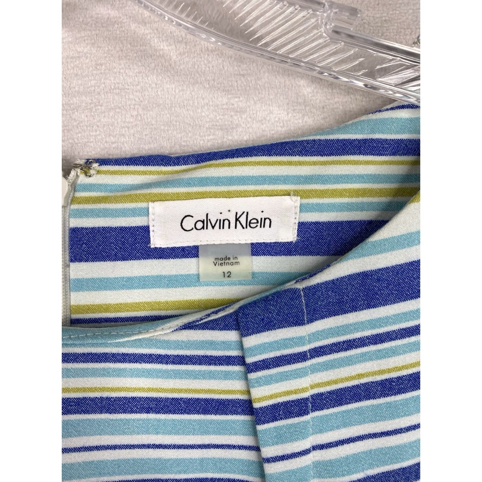 Calvin Klein Calvin Klein Dress Sz 12 Blue Striped Sheath Silver Metallic Belt Lined Stretch Size XL / US 12-14 / IT 48-50 - 5 Thumbnail