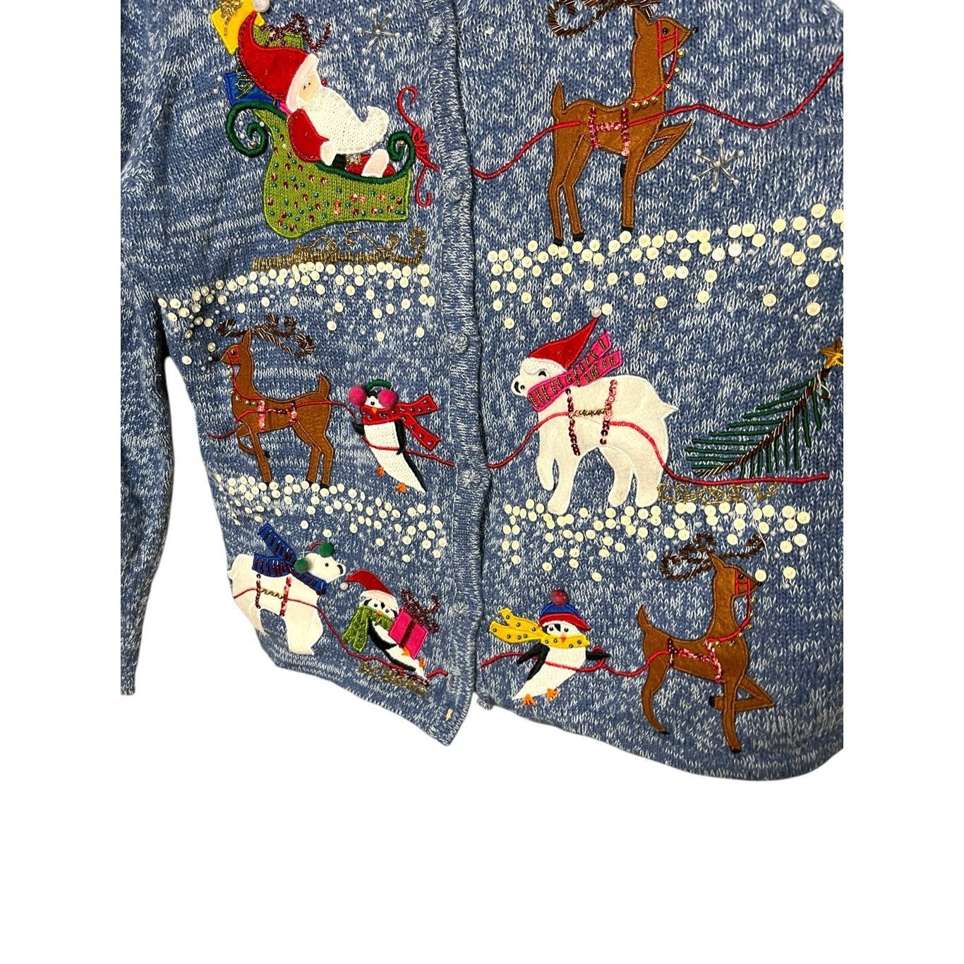 Other Vintage Kikit Christmas Holiday Sweater Blue Knit Beaded Embroidered Size XL Size XL / US 12-14 / IT 48-50 - 3 Thumbnail