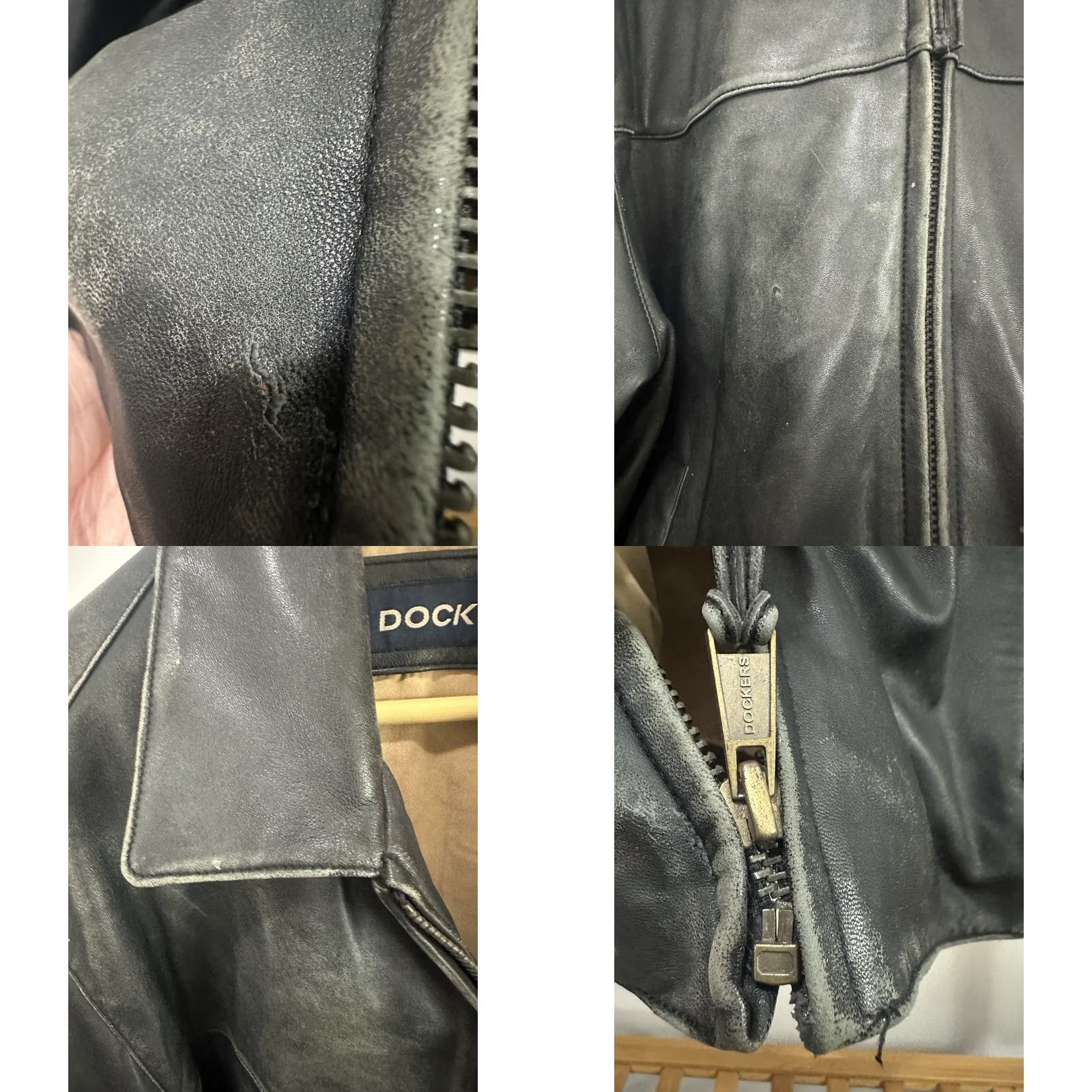 Dockers VTG Dockers Leather Bomber Jacket M Black Weathered Faded Distressed 90s Mens Jacket Size US M / EU 48-50 / 2 - 9 Thumbnail