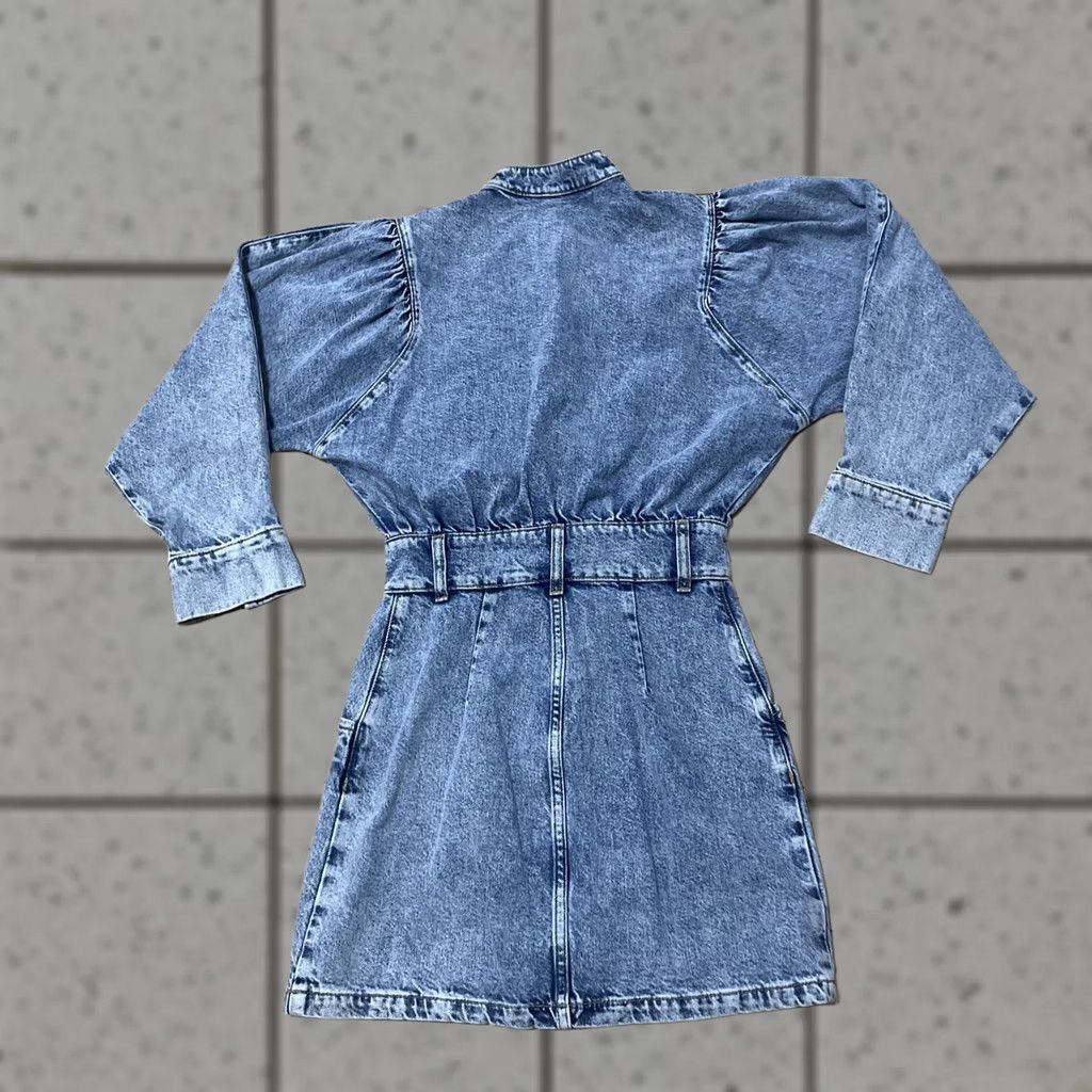 Mango VINTAGE Mango MNG Denim Romper Women 2 Blue Jean One Piece Jumpsuit Puff Sleeves Shirt Women Squares Size 26" / US 2 / IT 38 - 1 Thumbnail