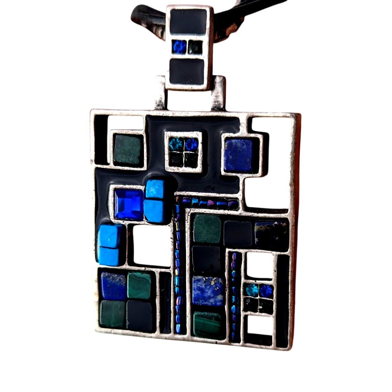 Other Vintage chico's Modernist Pendant 1.75" leather/metal 17-21" Size ONE SIZE - 1 Thumbnail