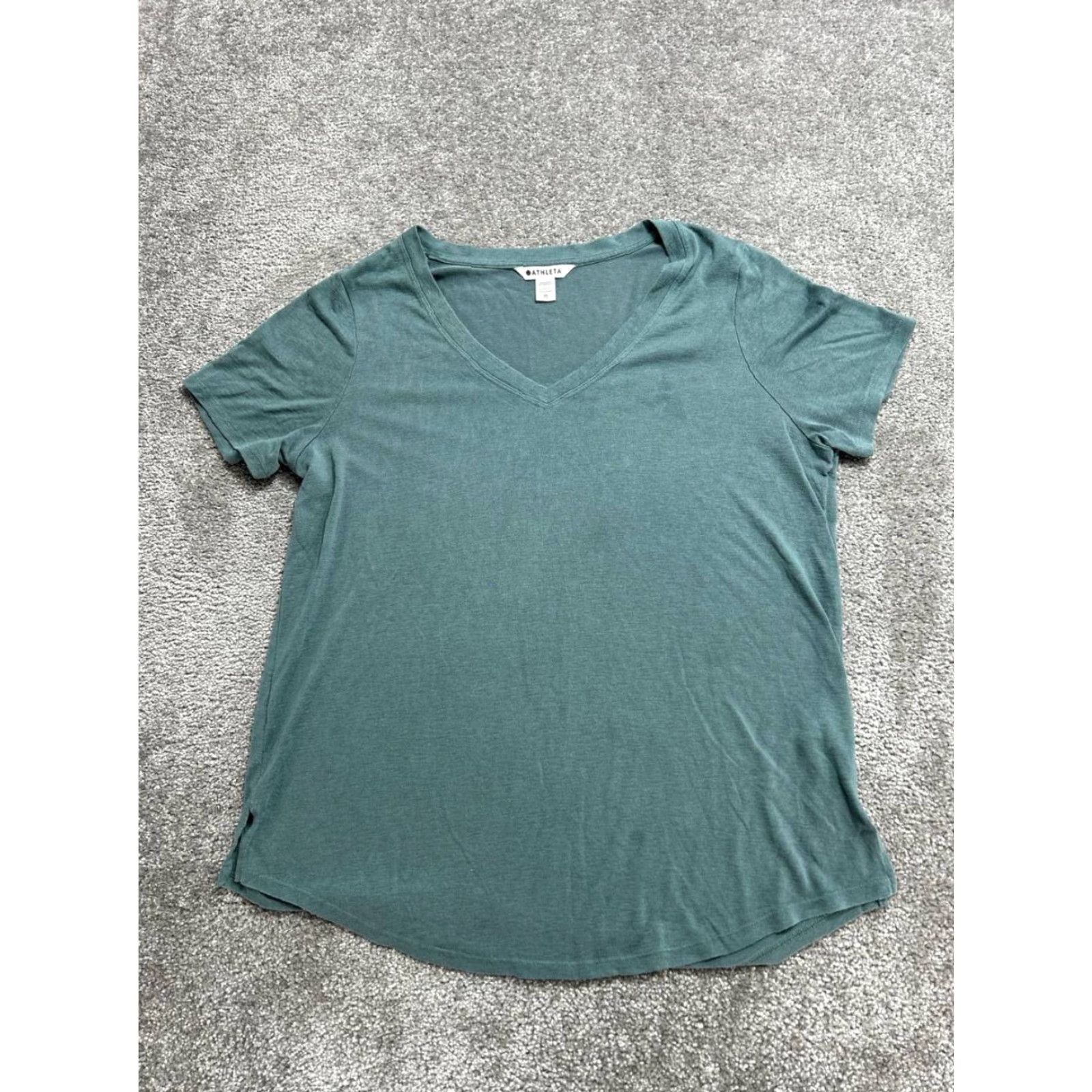 Athleta Athleta Shirt Womens XL Blue Linen Blend V Neck Relaxed Fit T-Shirt Casual Short Sleeve Size XL / US 12-14 / IT 48-50 - 2 Thumbnail