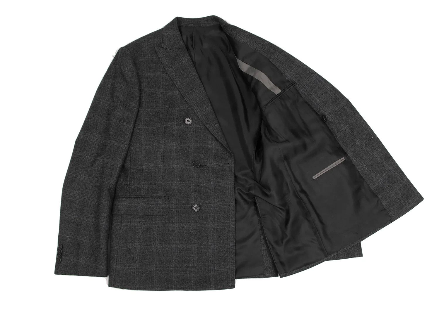 Armani Collezioni Wool Glen Check Peak Lapel Double Jacket in Charcoal Navy Size US XXS / EU 40 - 11 Thumbnail