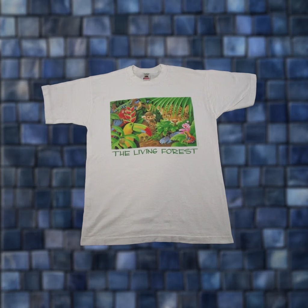 Fruit Of The Loom VINTAGE Fruit of the Loom The Living Forest Single Stitch Jungle Graphic T-shirt Size L 90s Shirt Mens White Cotton 90s Theme Size US L / EU 52-54 / 3 - 1 Thumbnail