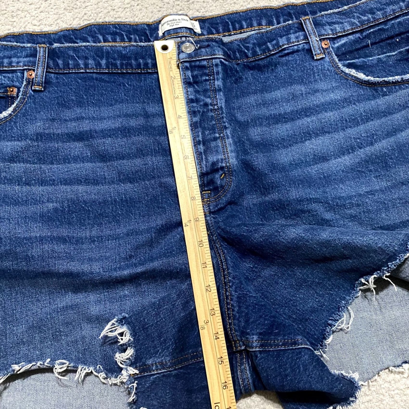 Abercrombie & Fitch Abercrombie & Fitch Womens Plus Jean Shorts Blue Denim High Rise Cut-Off 5-Pocket Logo Button Stretch Casual Summer 24 Mens? Size 42" / US 20 - 6 Thumbnail