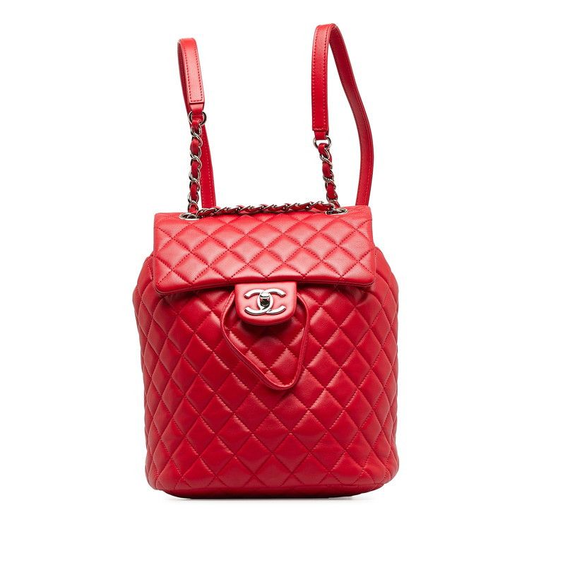 image of Chanel Cc Quilted Leather Chain Backpack in Red, Women's