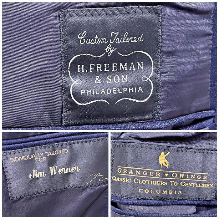 Hickey Freeman H Freeman & Son Striped Double Breasted Suit Blue Peak 46L Grailed