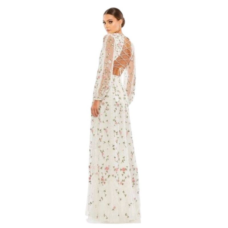 Other Mac Duggal NEW Size 0 70159 Ivory Floral Lace-Up Back Dress Size XS / US 0-2 / IT 36-38 - 3 Thumbnail