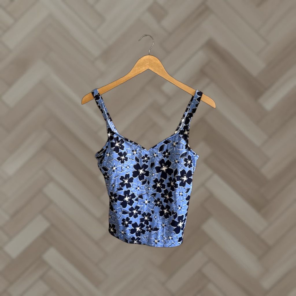 Jantzen Janitzen Women Top Blue Sleeveless Floral Pattern Swim 14 Womens Size XL / US 12-14 / IT 48-50 - 1 Thumbnail