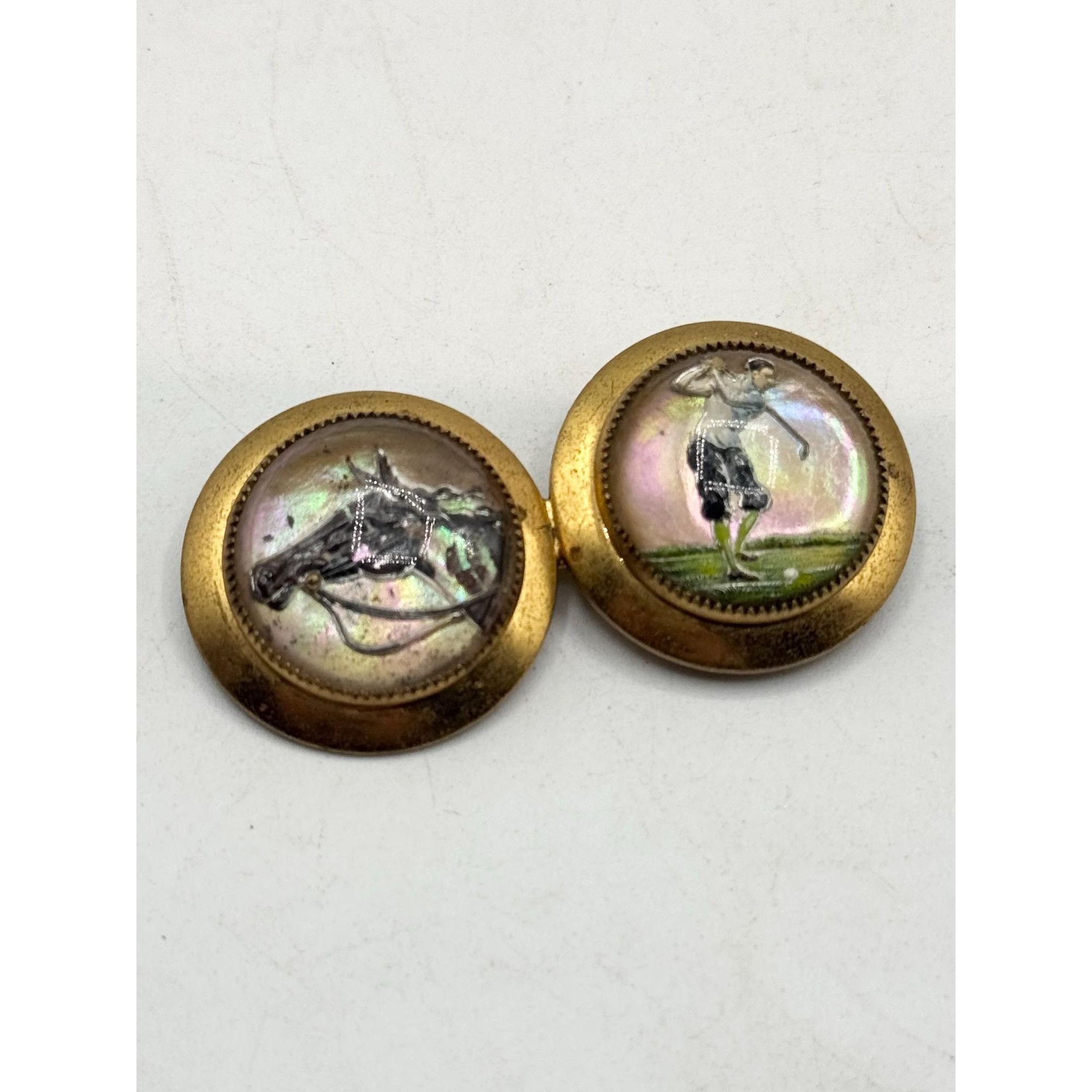 Vintage Antique rosette reverse glass painted horse golf brooch pin Size ONE SIZE - 3 Thumbnail