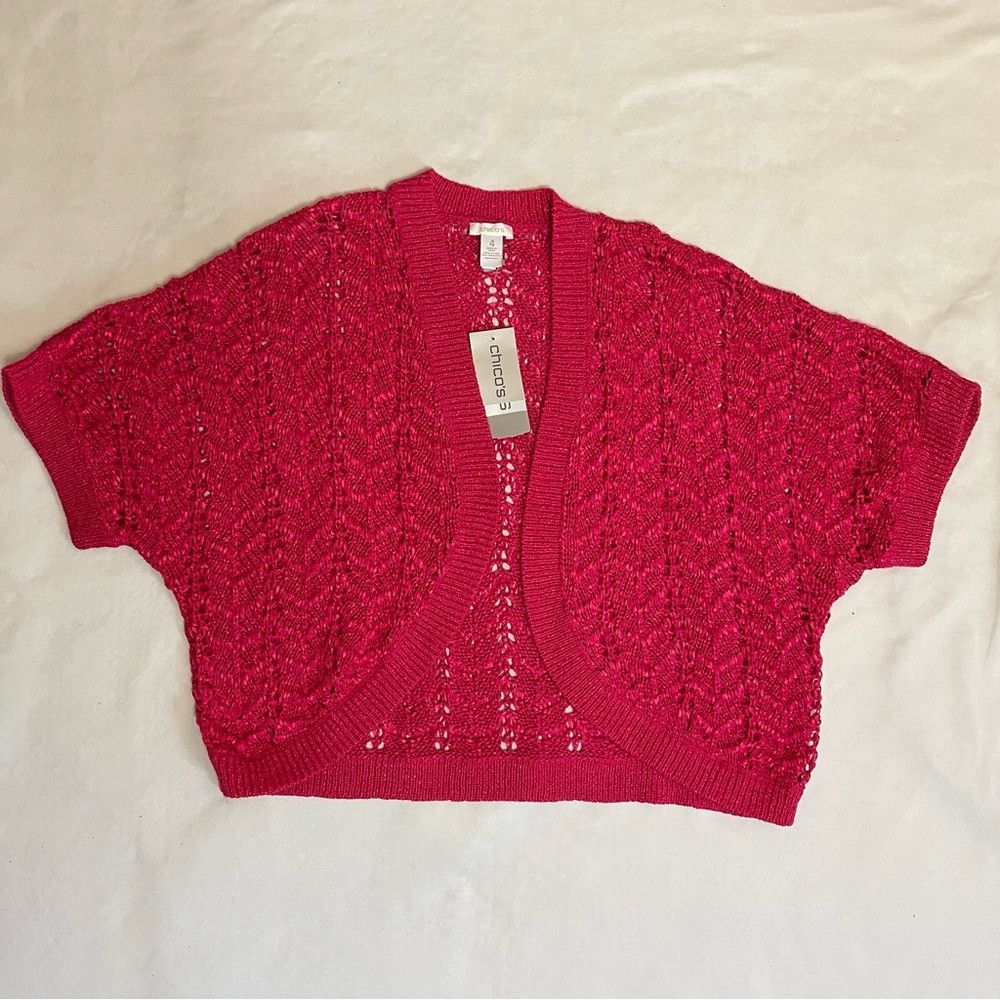Chicos NWT New Chico's Pink Cotton Blend Knit Shrug Cardigan Size Size XXL / US 16-18 / IT 52-54 - 7 Thumbnail