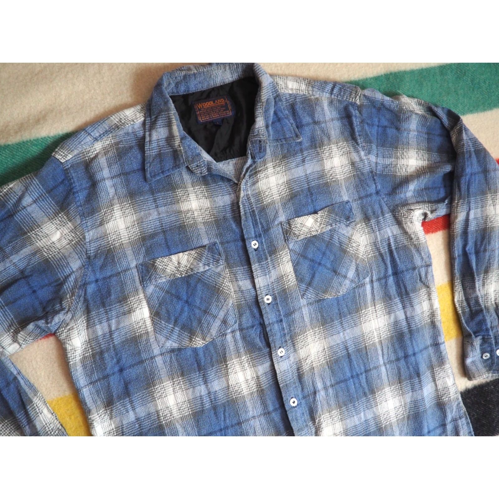Vintage VINTAGE Woodland Plaid Button-Up Shirt Mens L Blue 90s 80s Cotton Flannel Pocket Size US L / EU 52-54 / 3 - 3 Thumbnail