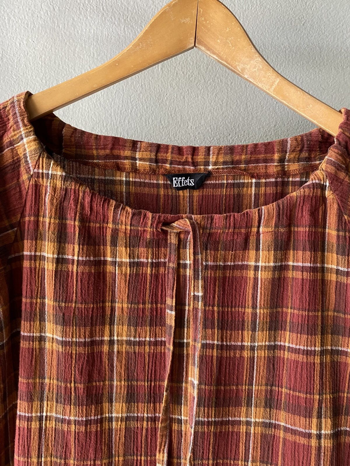 Japanese Brand Effets Plaid Tie-Neck Top Size M / US 6-8 / IT 42-44 - 7 Thumbnail