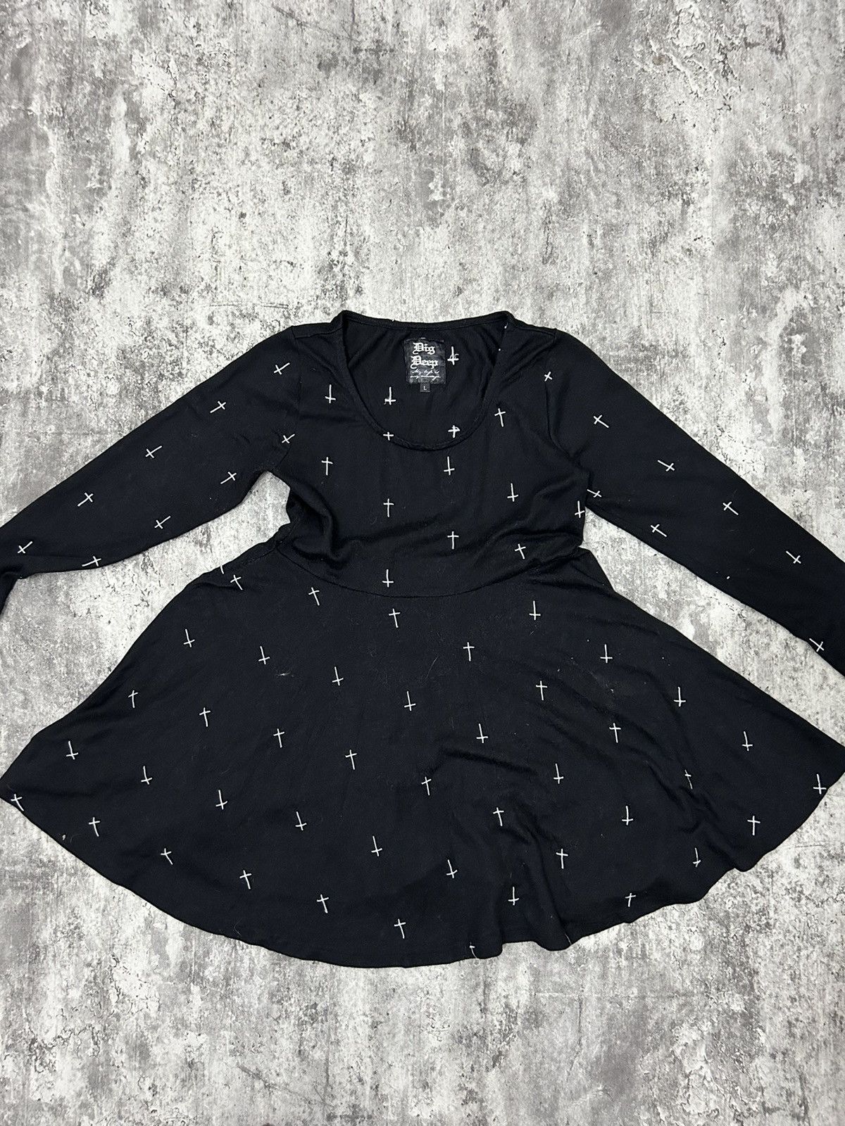 14th Addiction × If Six Was Nine × Japanese Brand Dig Deep Embroidered Aop Cross Acrylic Mini Dress Size L / US 10 / IT 46 - 2 Thumbnail