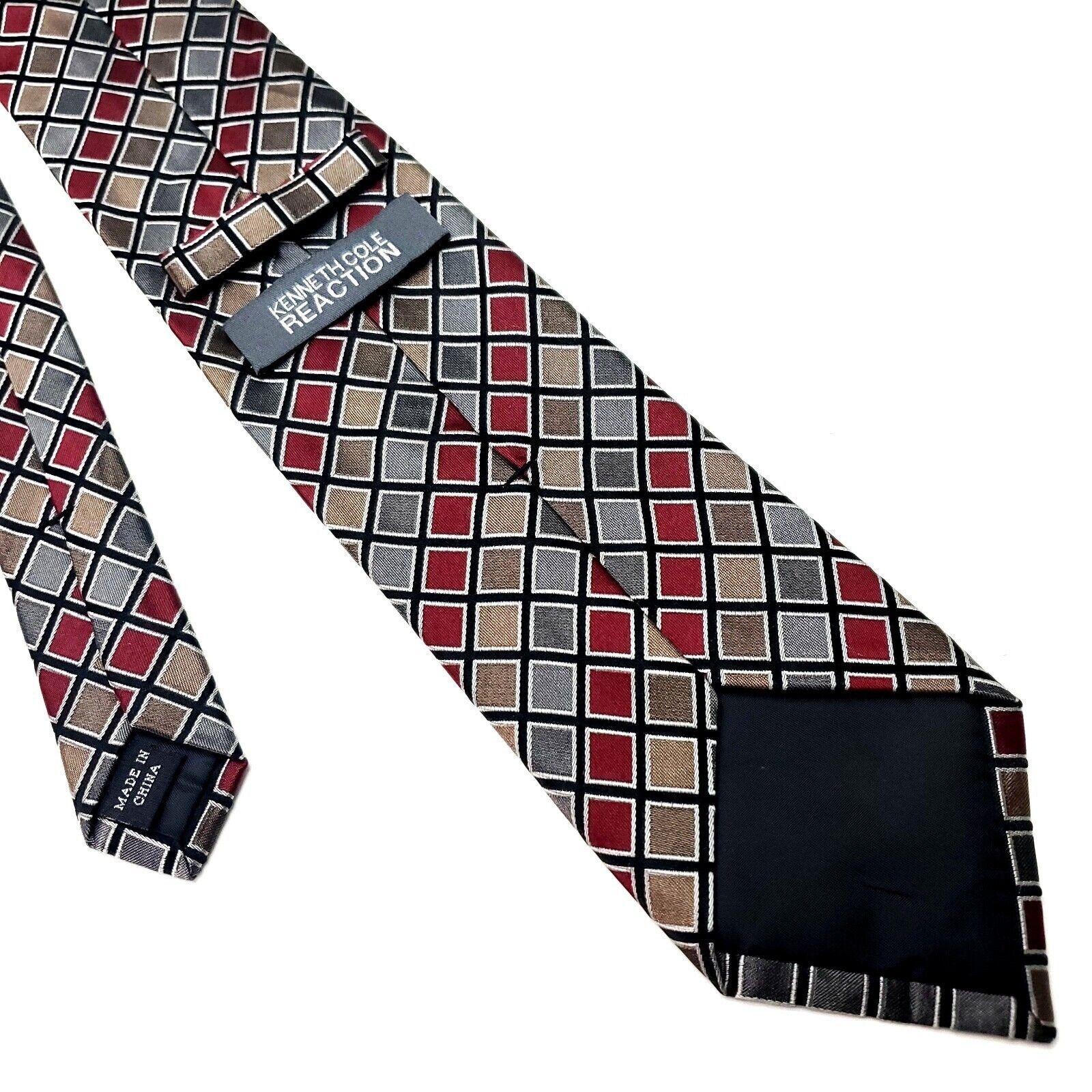 Kenneth Cole Kenneth Cole Reaction Gray Multi-Colored Silk Tie Woven Chec Size ONE SIZE - 3 Thumbnail