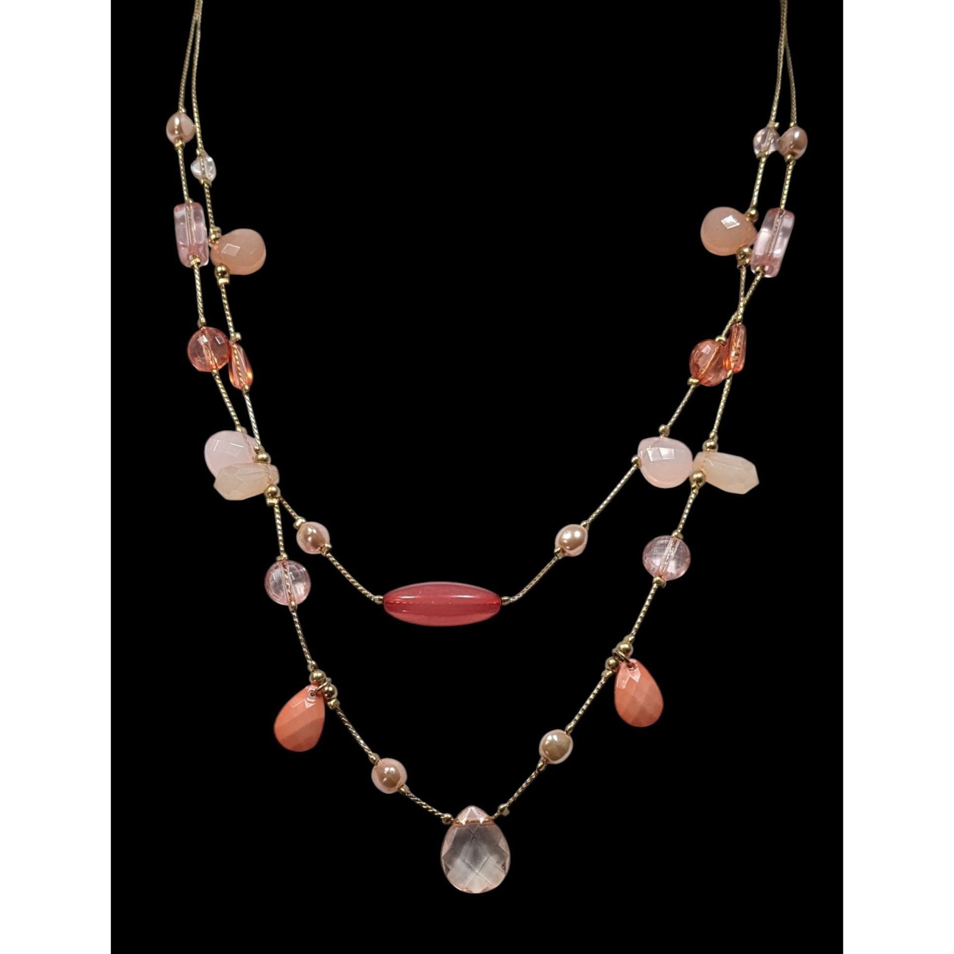 Other Coquette Pink And Gold Tone Beaded Station Layered Necklace Size ONE SIZE - 2 Thumbnail