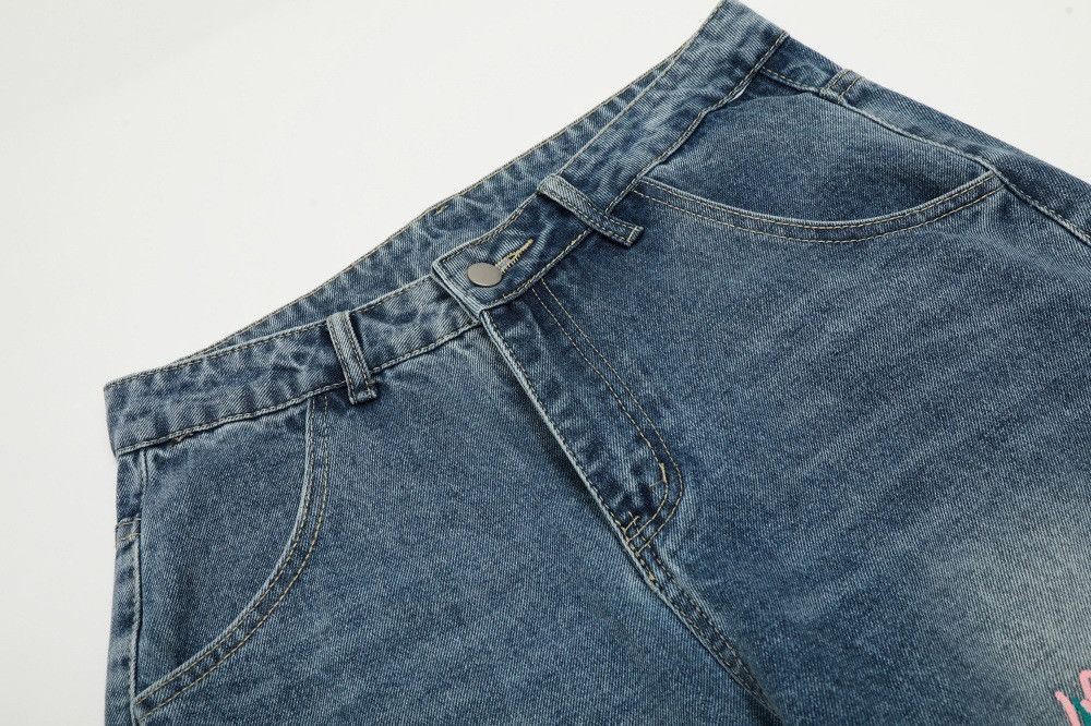 Jean Men's distressed washed graffiti cartoon wide-leg jeans Size US 32 / EU 48 - 3 Thumbnail