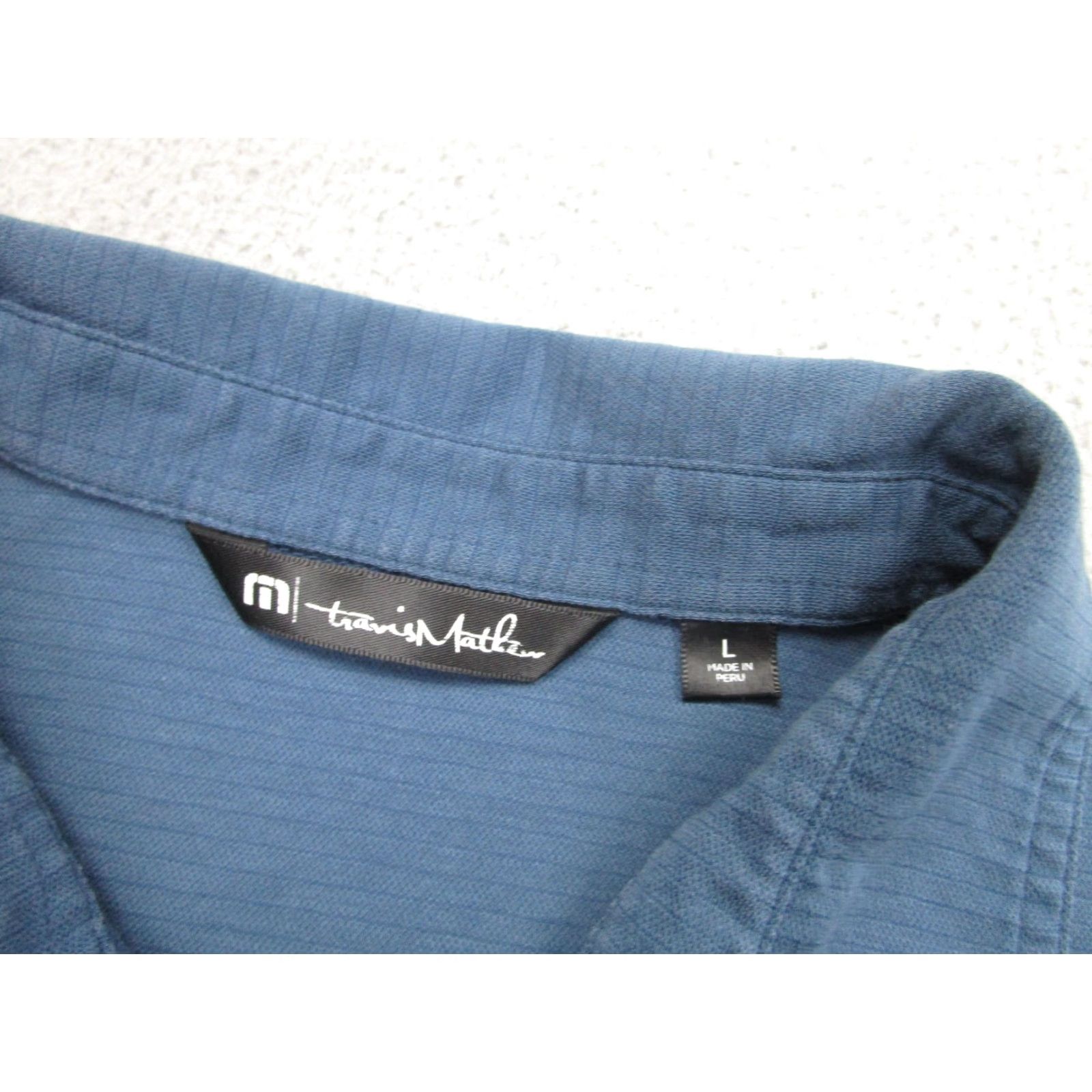 TravisMathew TravisMathew Shirt Mens Large Blue Kohanaiki Palm Stripe Golf Performance Size US L / EU 52-54 / 3 - 5 Thumbnail